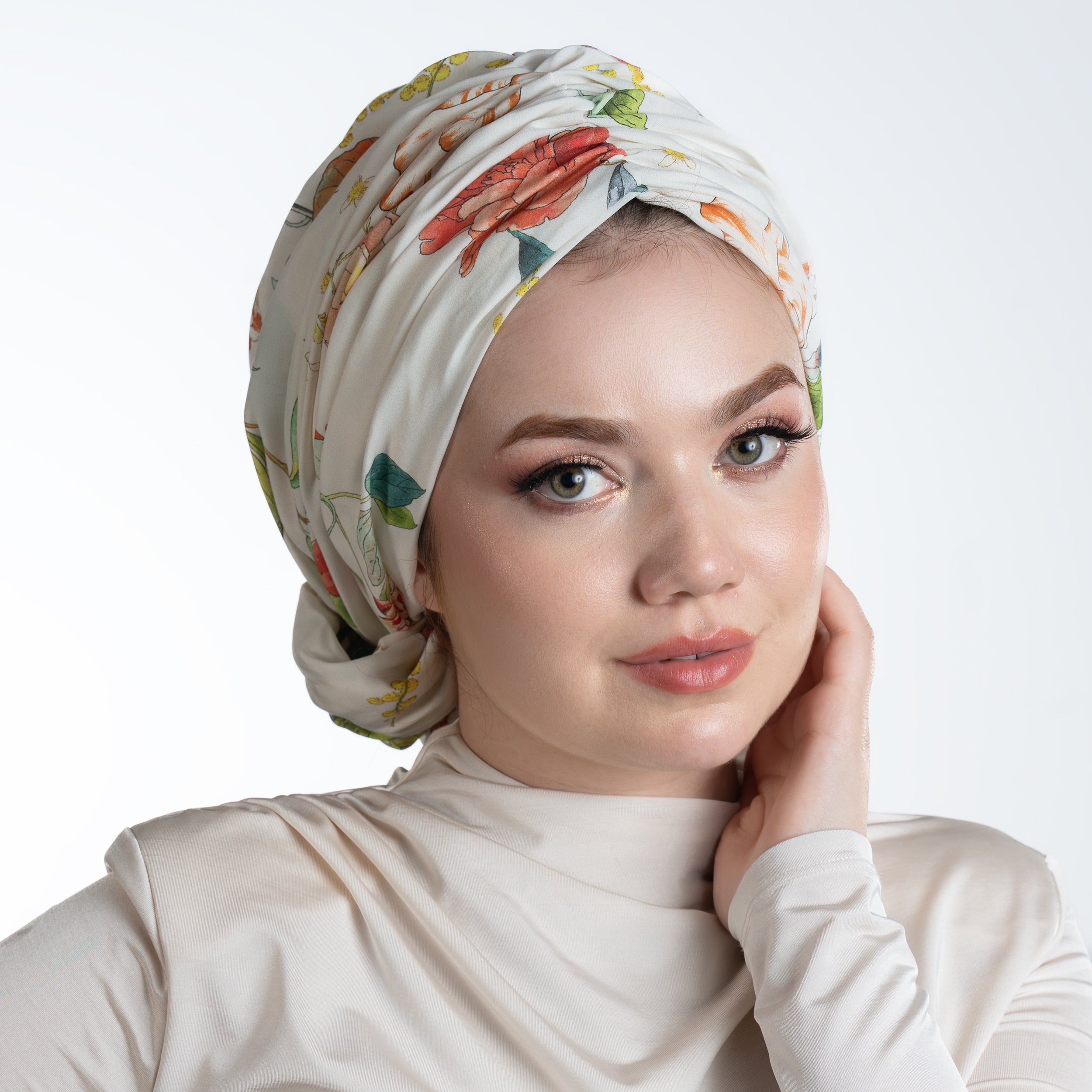 Beirut Bun Turban – Floral Pattern Cupra Fabric