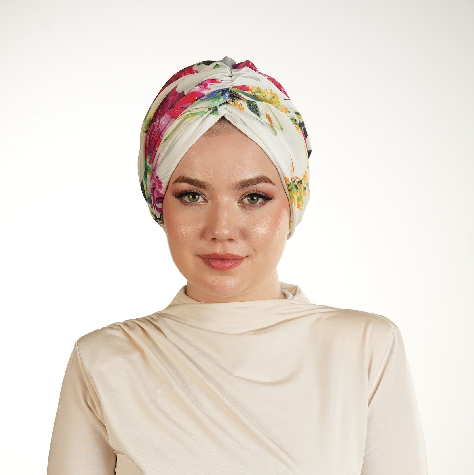 Beirut Bun Turban – Floral Pattern Cupra Fabric