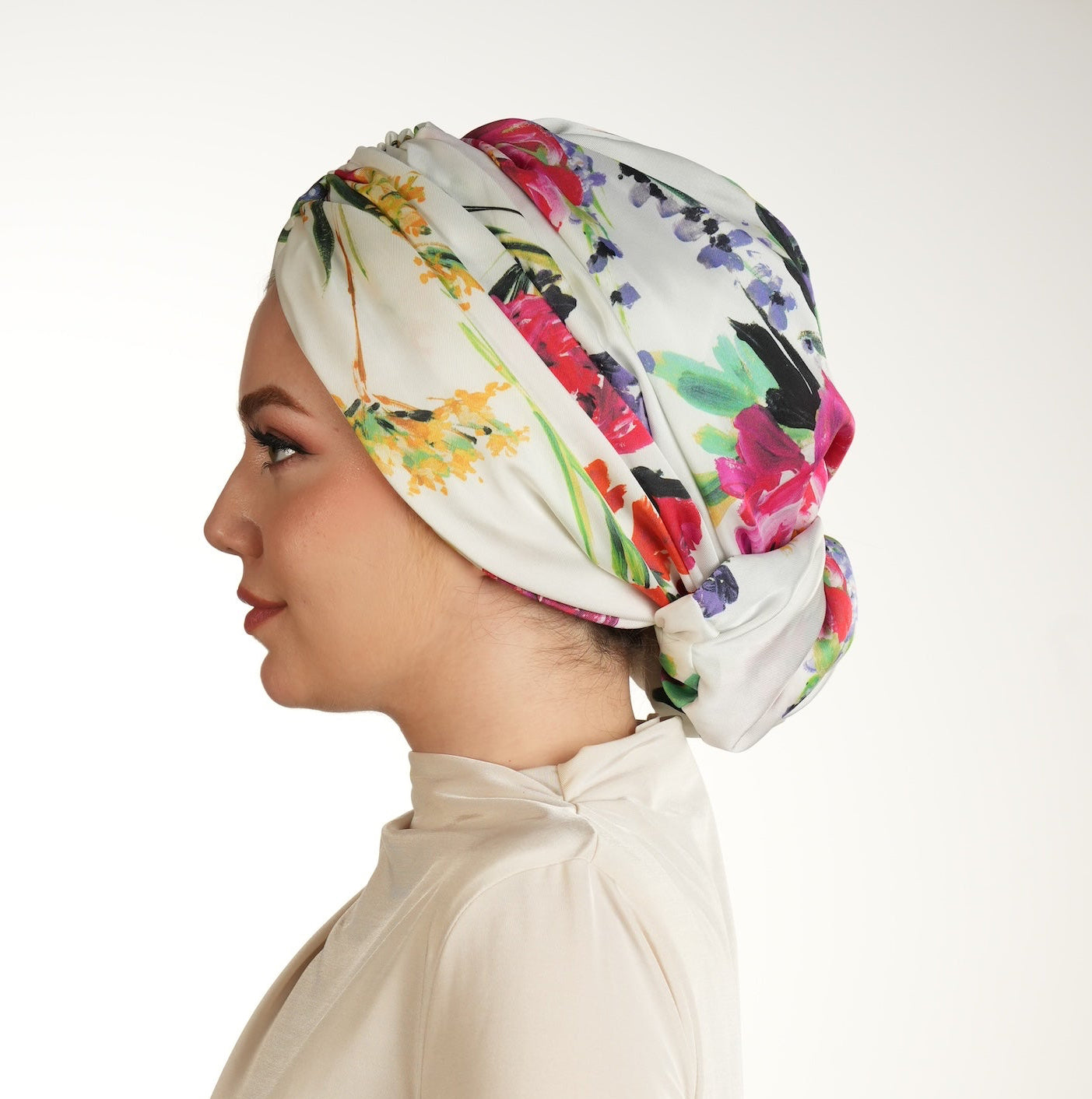 Beirut Bun Turban – Floral Pattern Cupra Fabric