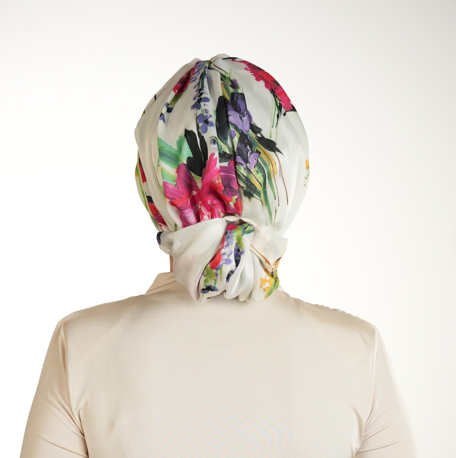 Beirut Bun Turban – Floral Pattern Cupra Fabric