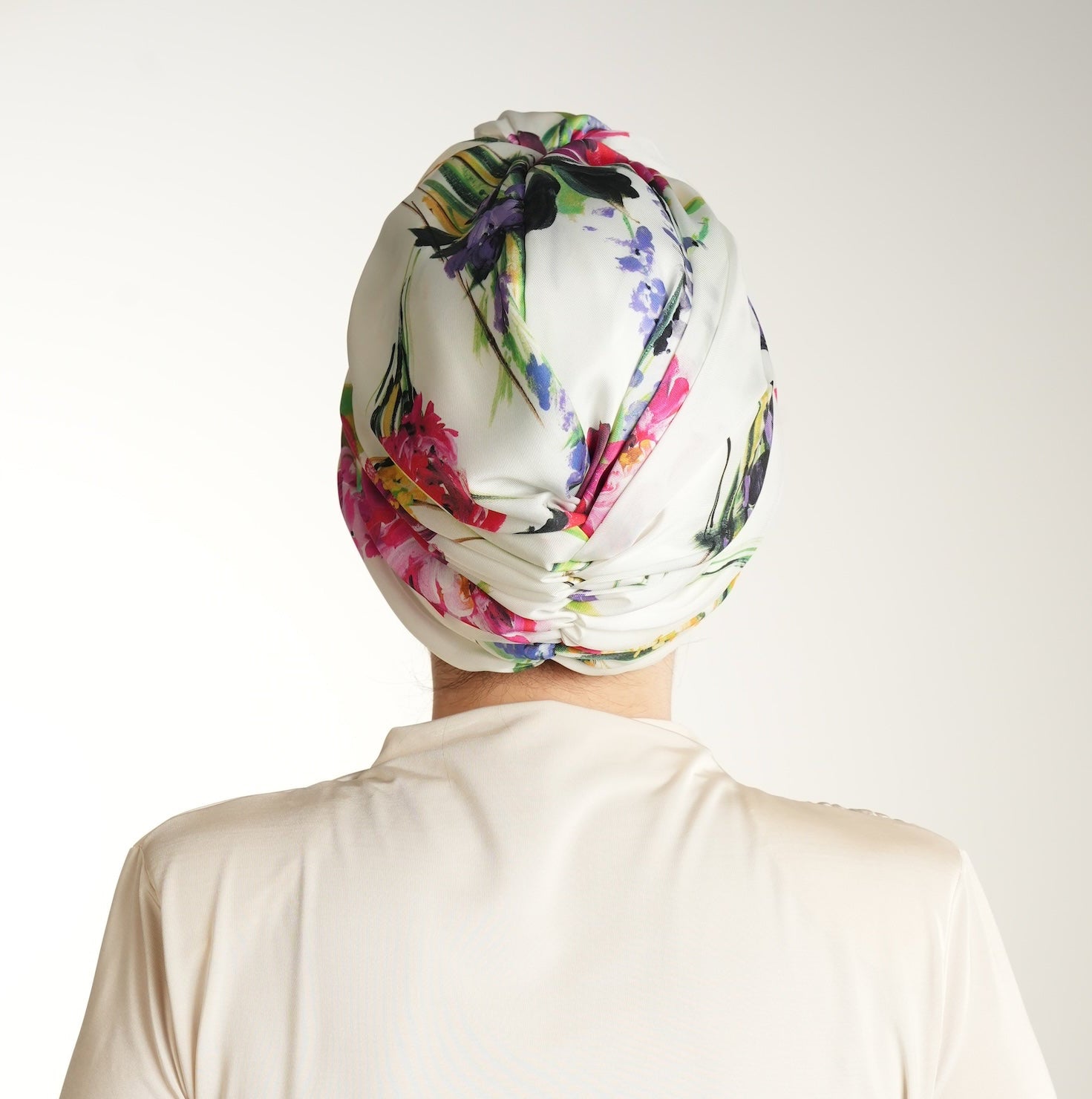 Beirut Bun Turban – Floral Pattern Cupra Fabric