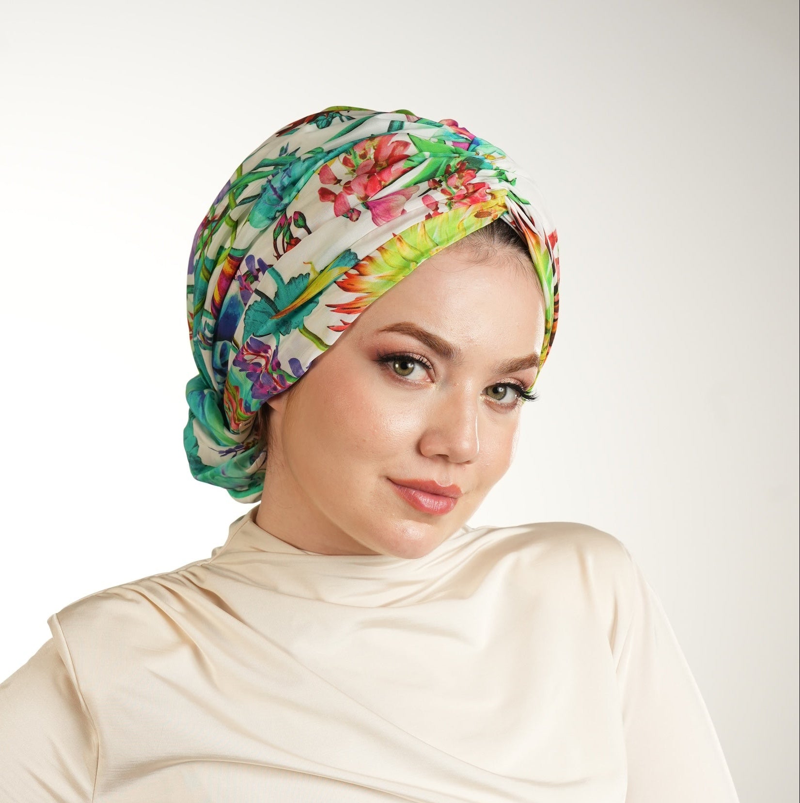 Beirut Bun Turban – Floral Pattern Cupra Fabric