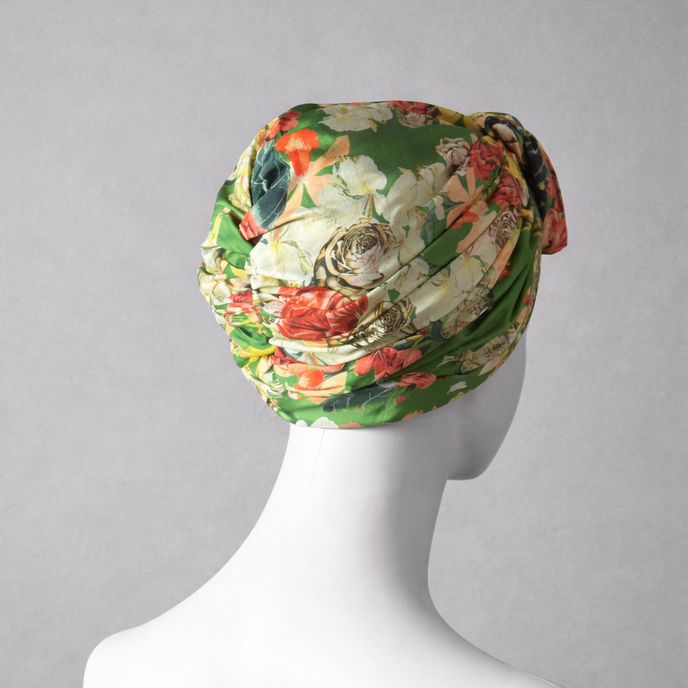 Beyrut Topuzlu Bone - Penye Astarlı - Çiçek Desenli Pamuk Kumaş