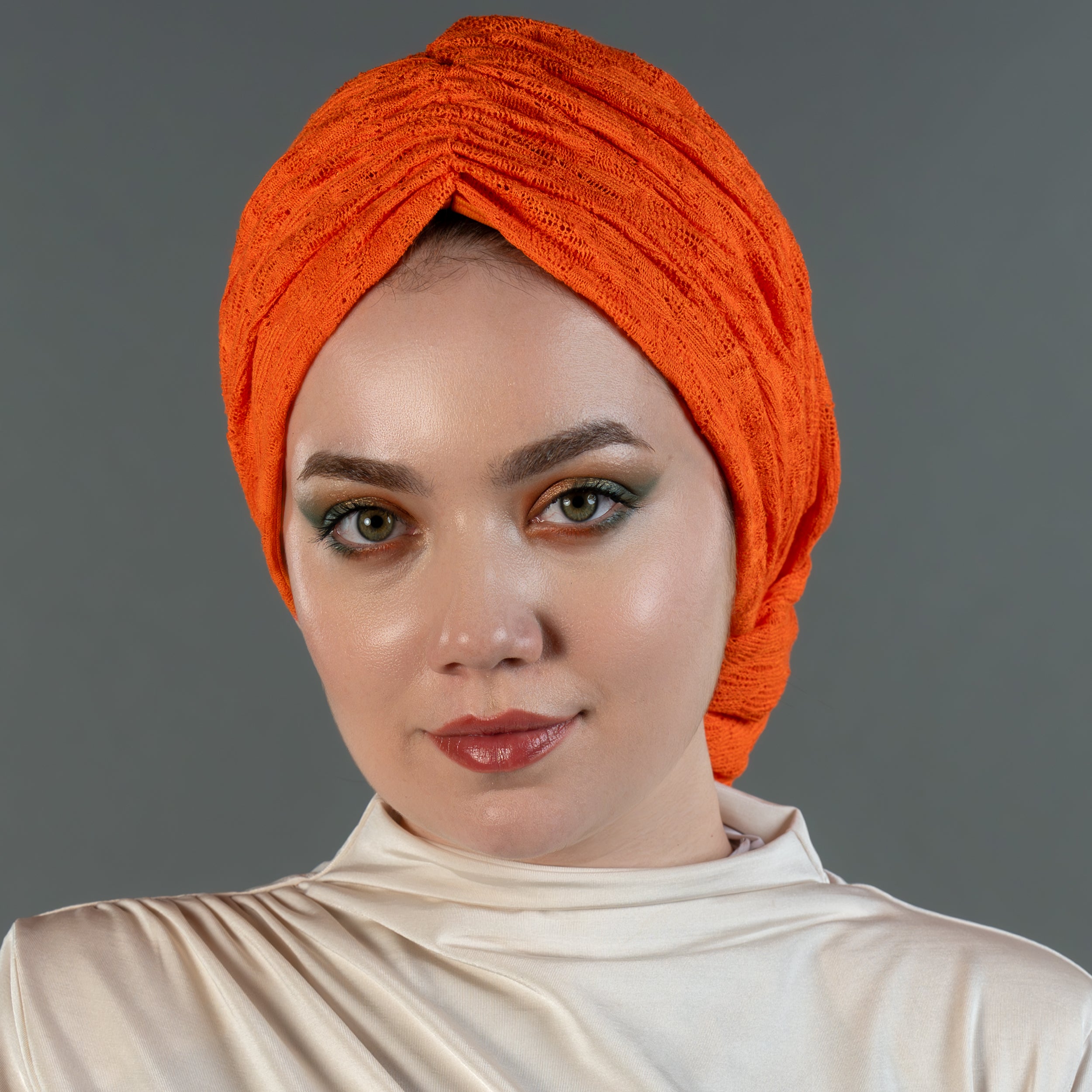 Beyrut Topuzlu Bone - Penye Astarlı - Turuncu - Örme Kumaş