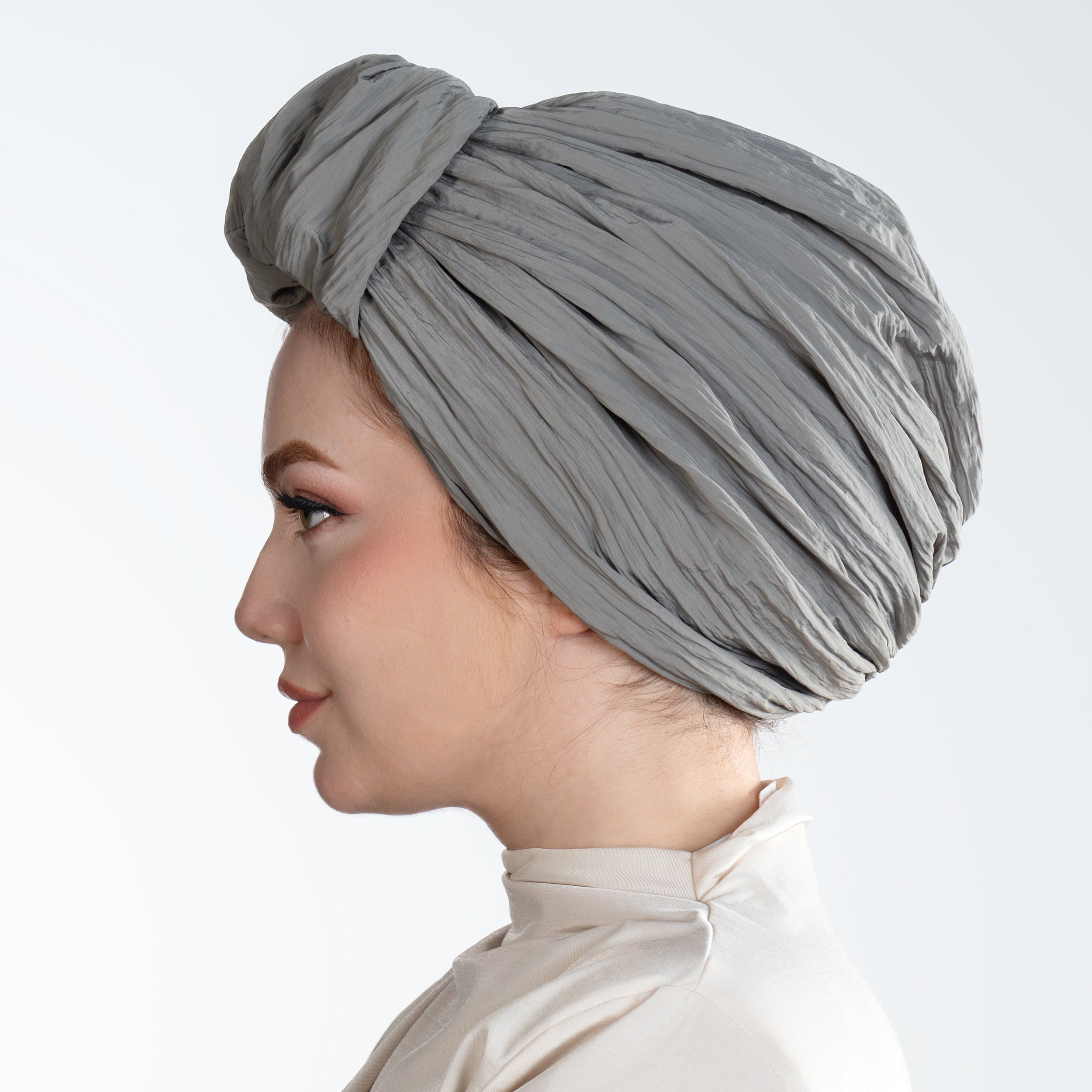 Beirut Bun Turban - Gray Crinkle Fabric