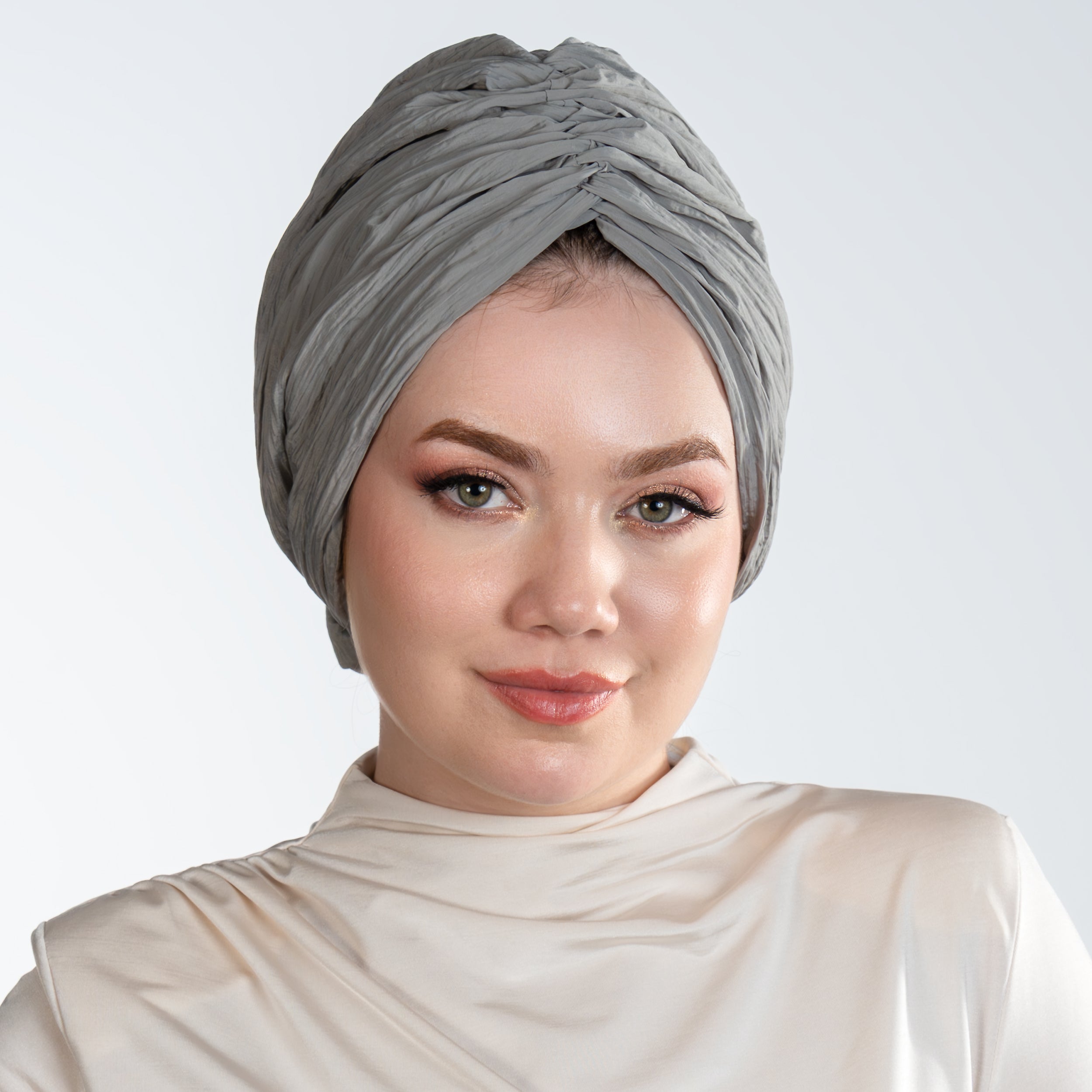 Beyrut Topuzlu Bone - Penye Astarlı - Gri Krinkıl Kumaş