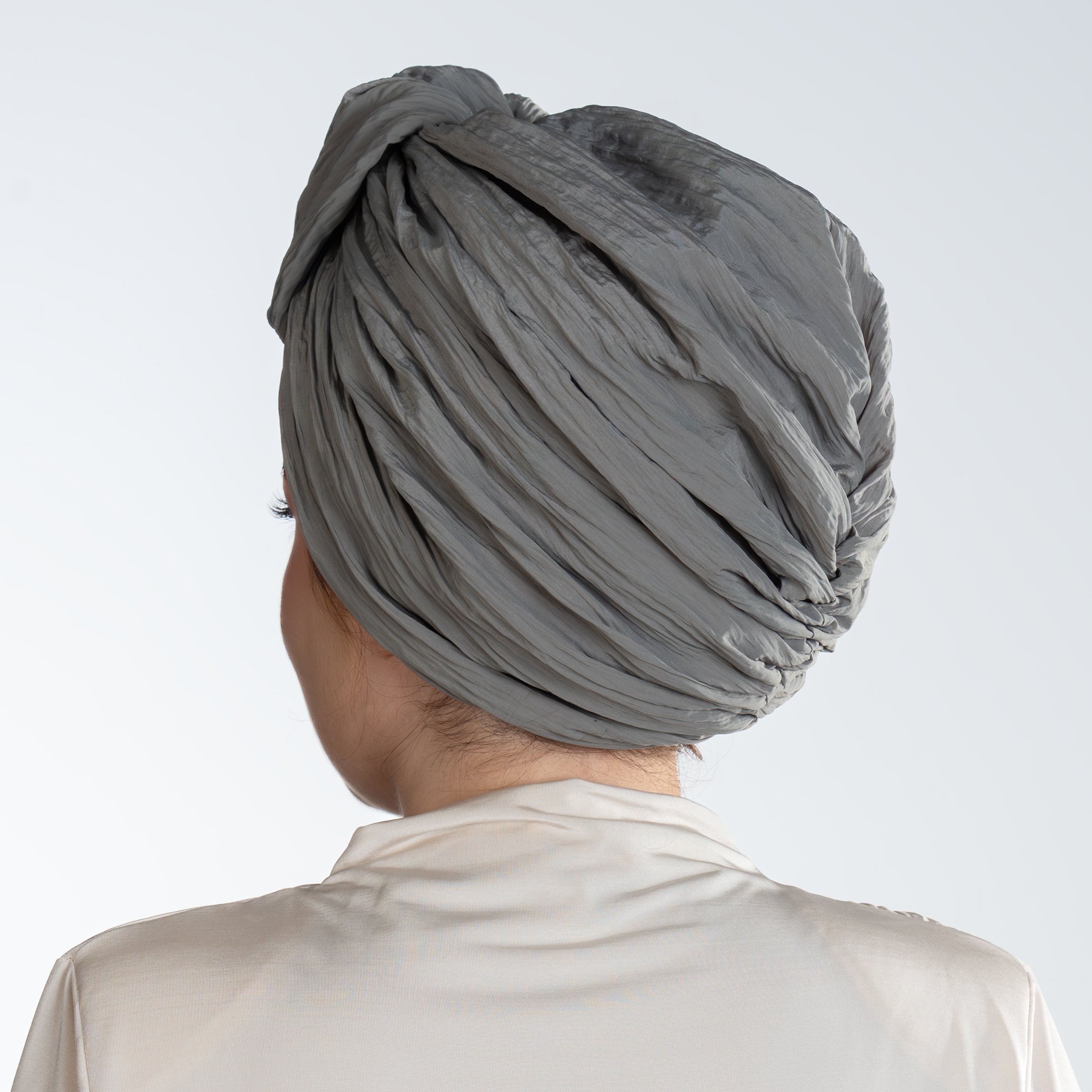 Beirut Bun Turban - Gray Crinkle Fabric