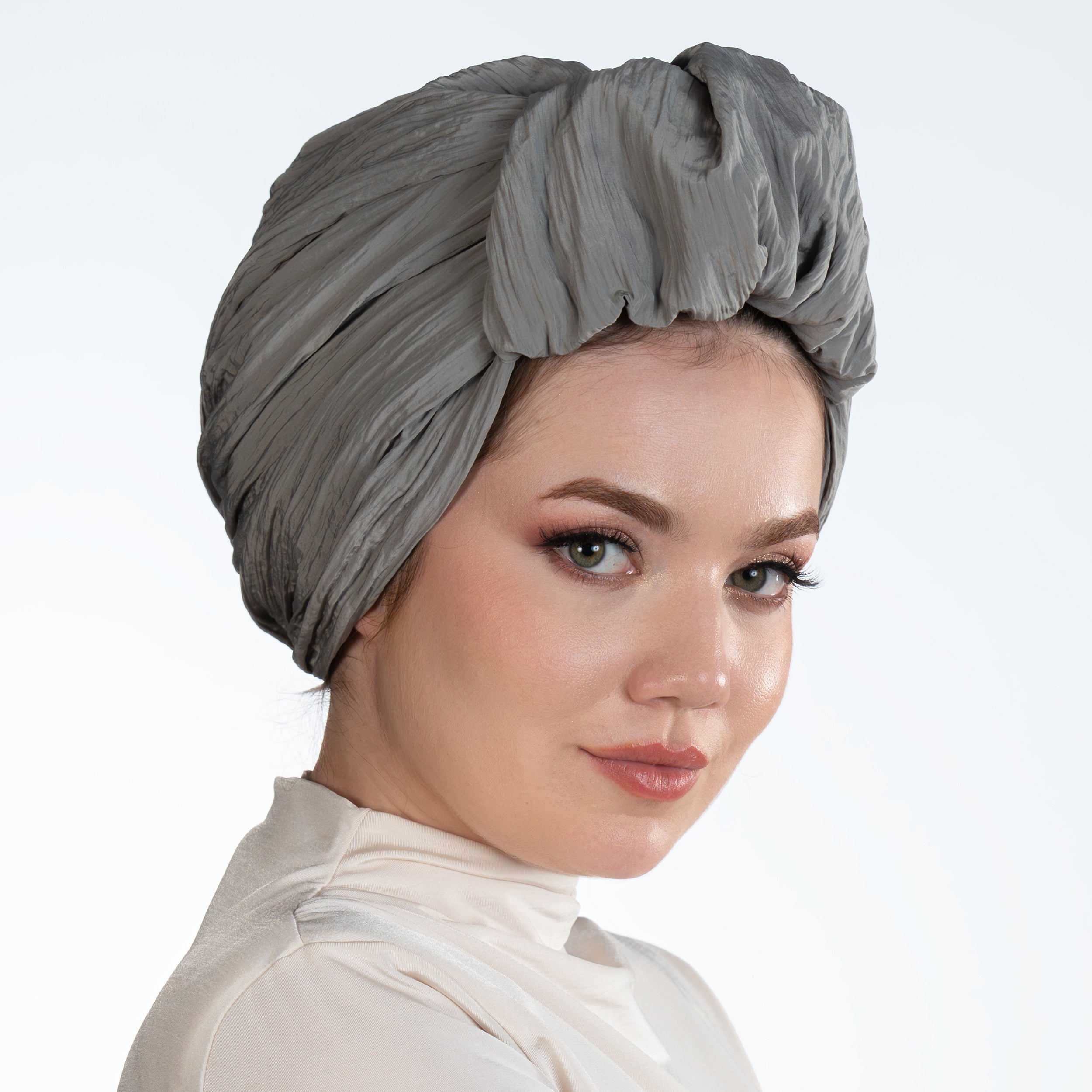 Beirut Bun Turban - Gray Crinkle Fabric