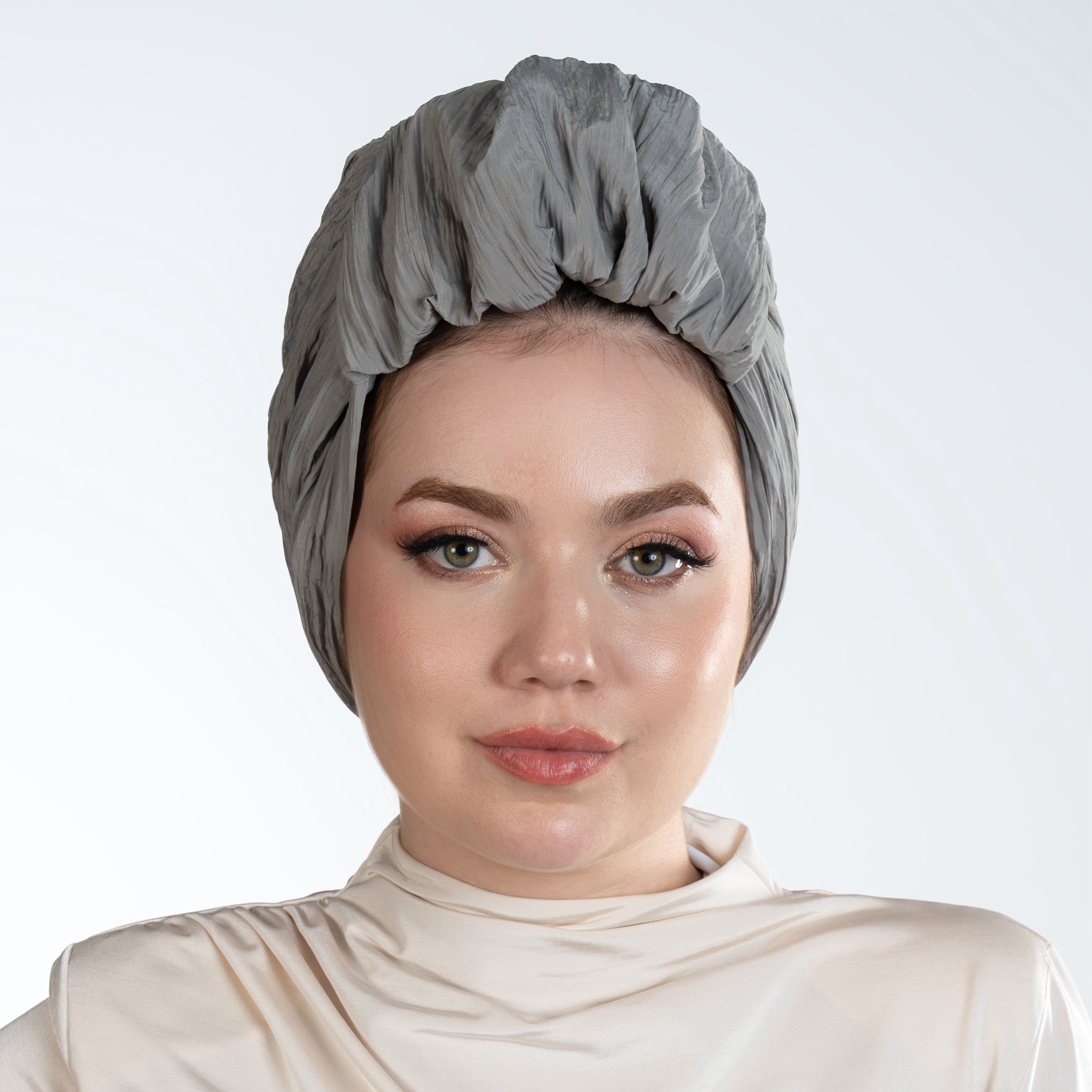 Beirut Bun Turban - Gray Crinkle Fabric