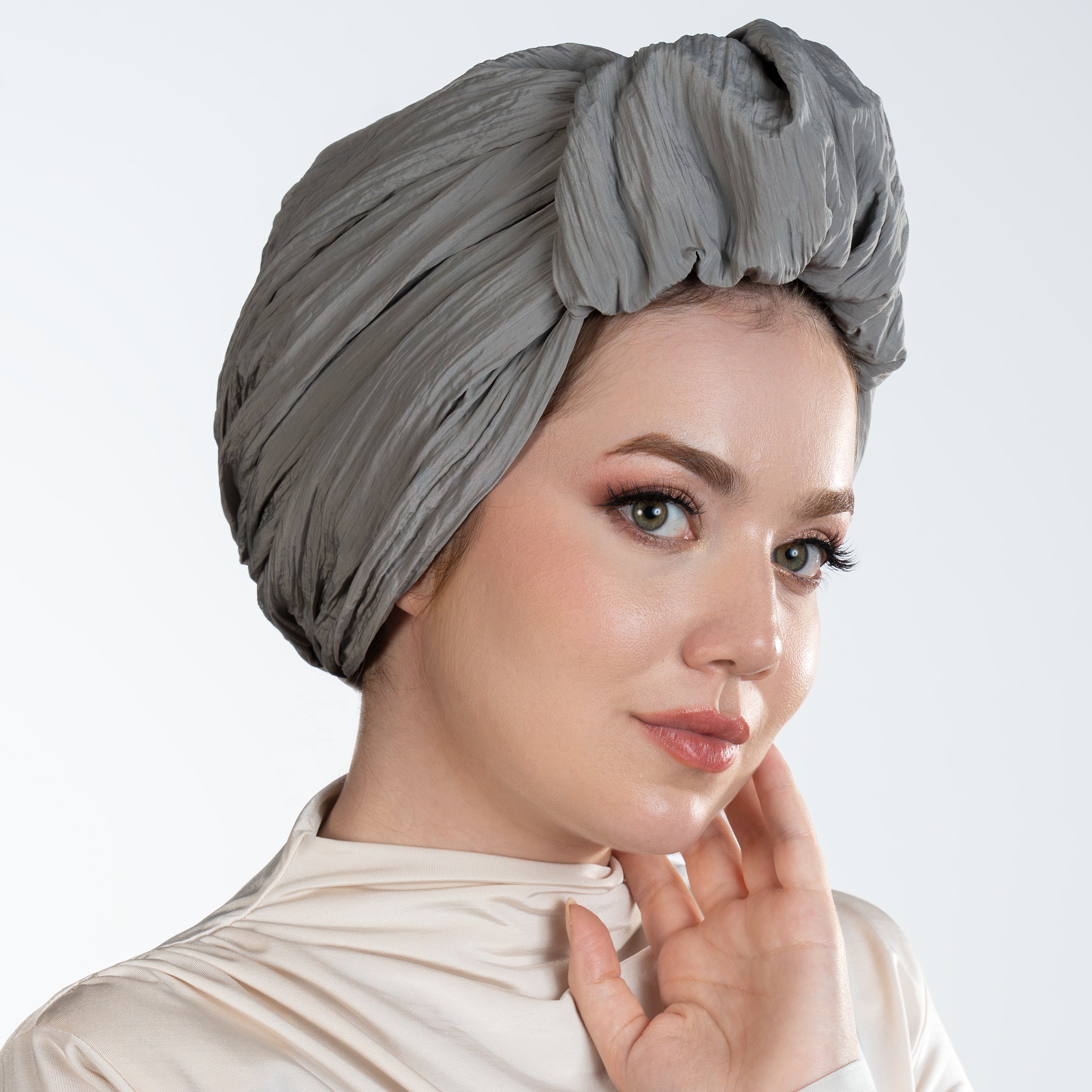 Beirut Bun Turban - Gray Crinkle Fabric