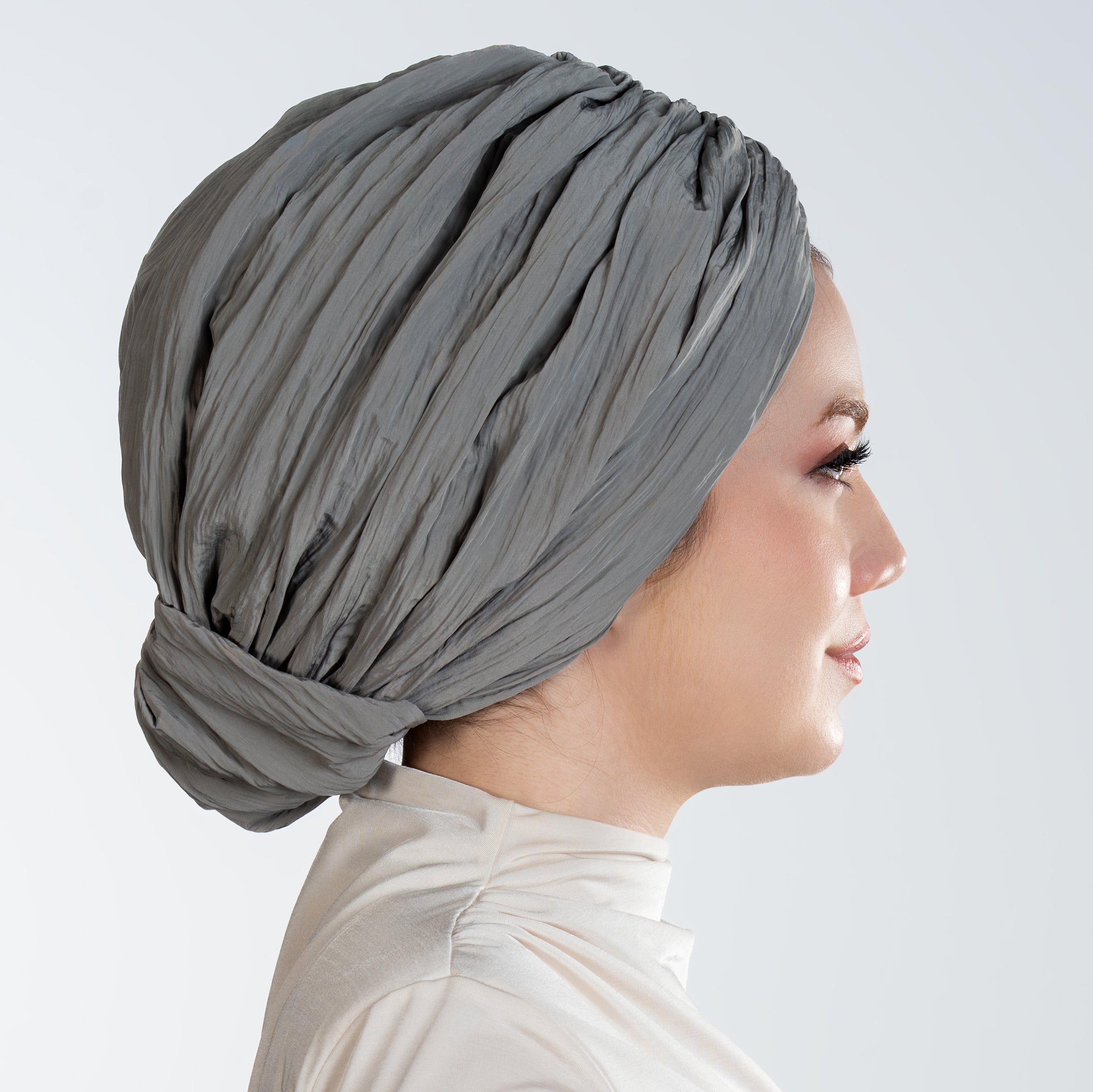 Beirut Bun Turban - Gray Crinkle Fabric