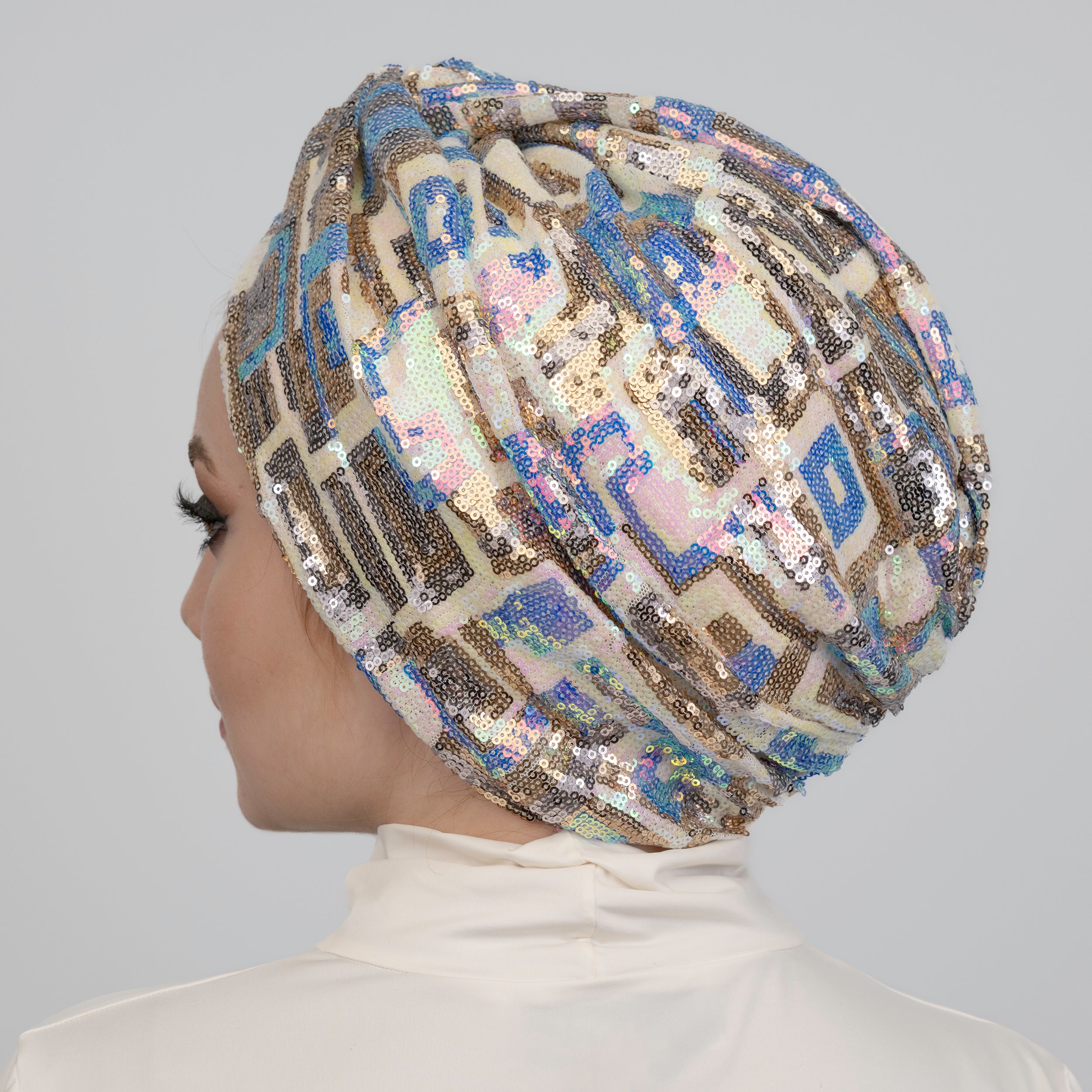 Roma Işıltılı Bone - Çok Renkli Pul Payet Kumaş