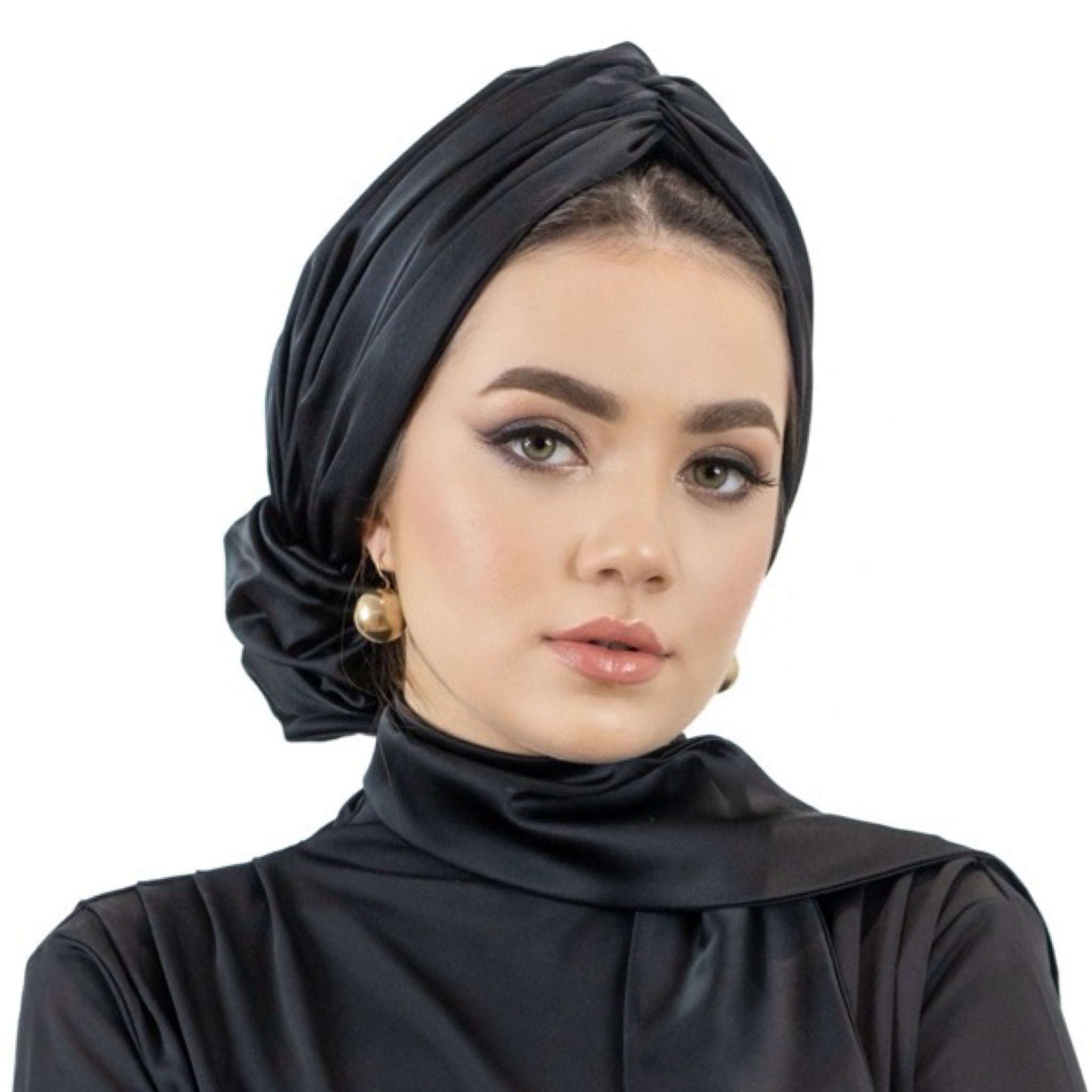 Abu Dhabi Ready-Made Bonnet - Lycra Satin Fabric - Black - BitterColors