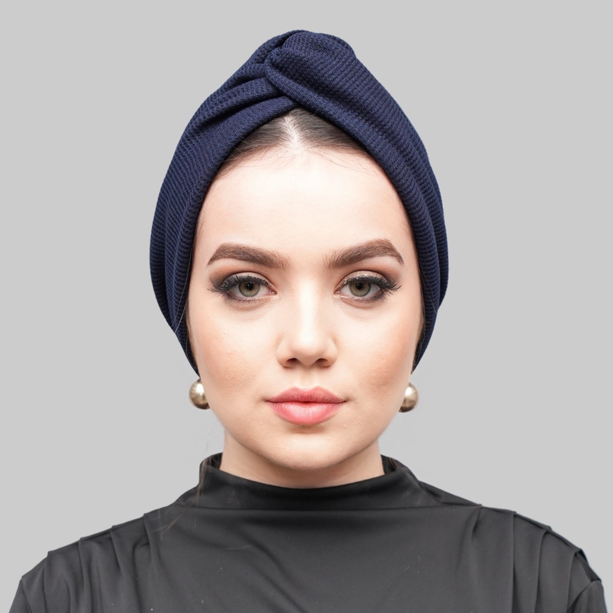 X Burgulu Büzgülü Bone - Lacivert - Esnek Örme Kumaş