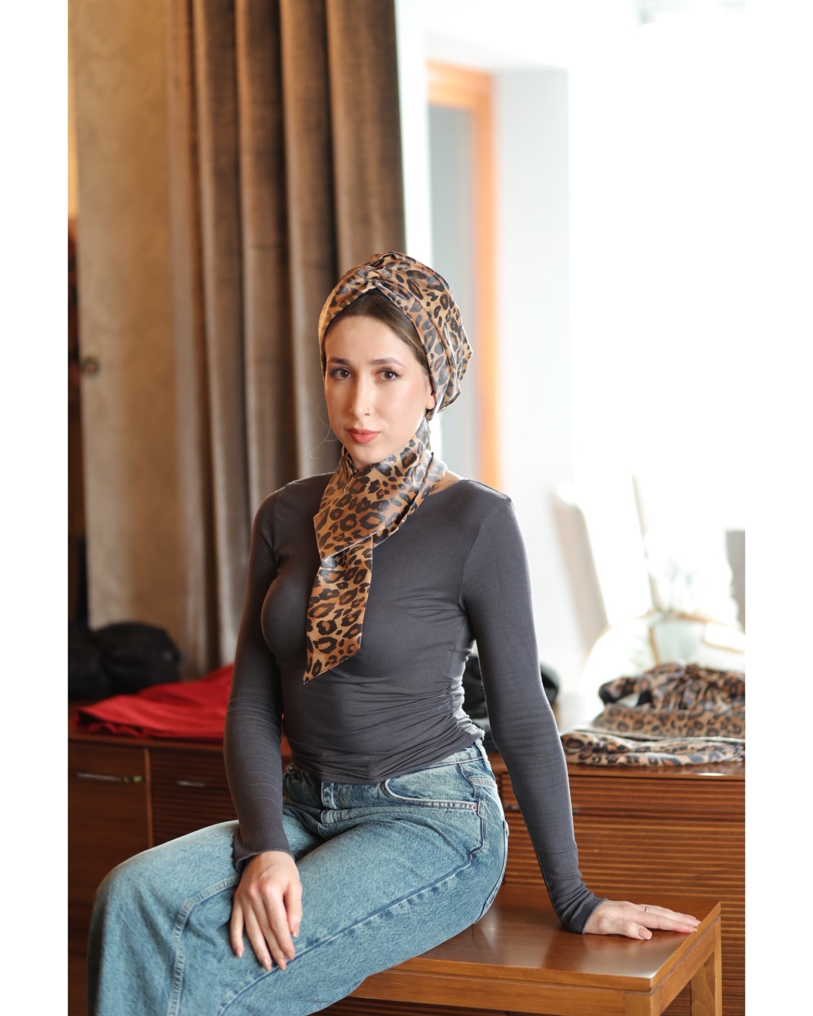 Esra Tokelli Leopar Desenli Penye Astarlı Büzgülü Bone - Kullanıma Hazır Bone - Çok Renkli - BitterColors