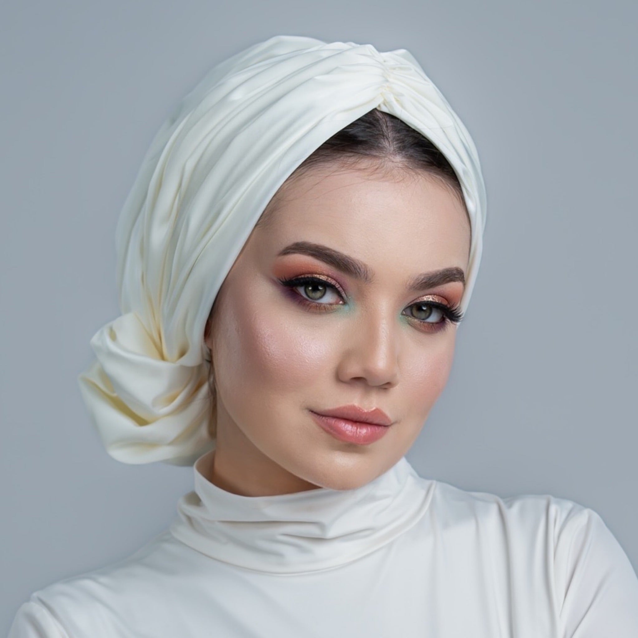 Abu Dhabi Ready-Made Bonnet - Lycra Satin Fabric - Black - BitterColors
