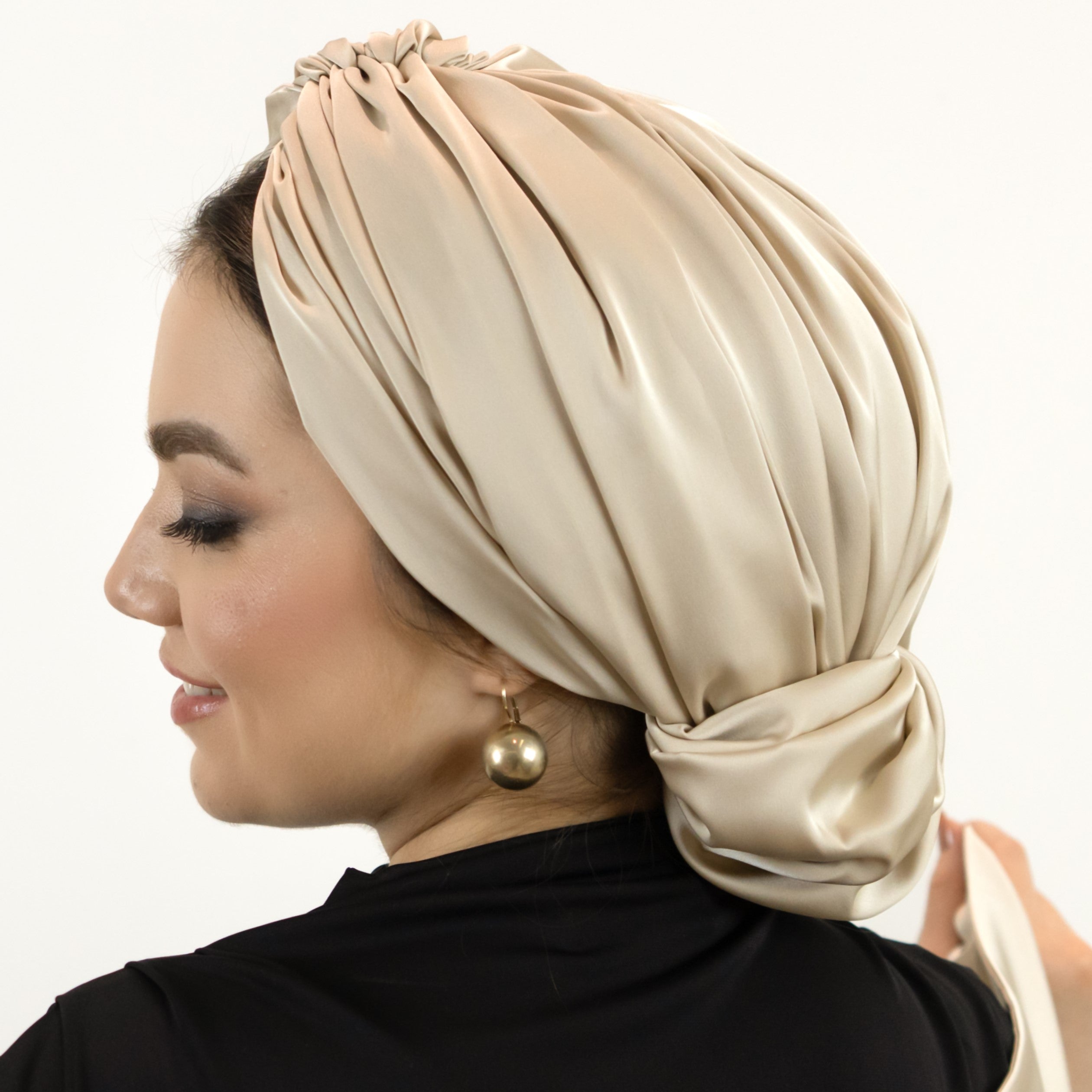 Abu Dhabi Ready-Made Bonnet - Lycra Satin Fabric - Black - BitterColors