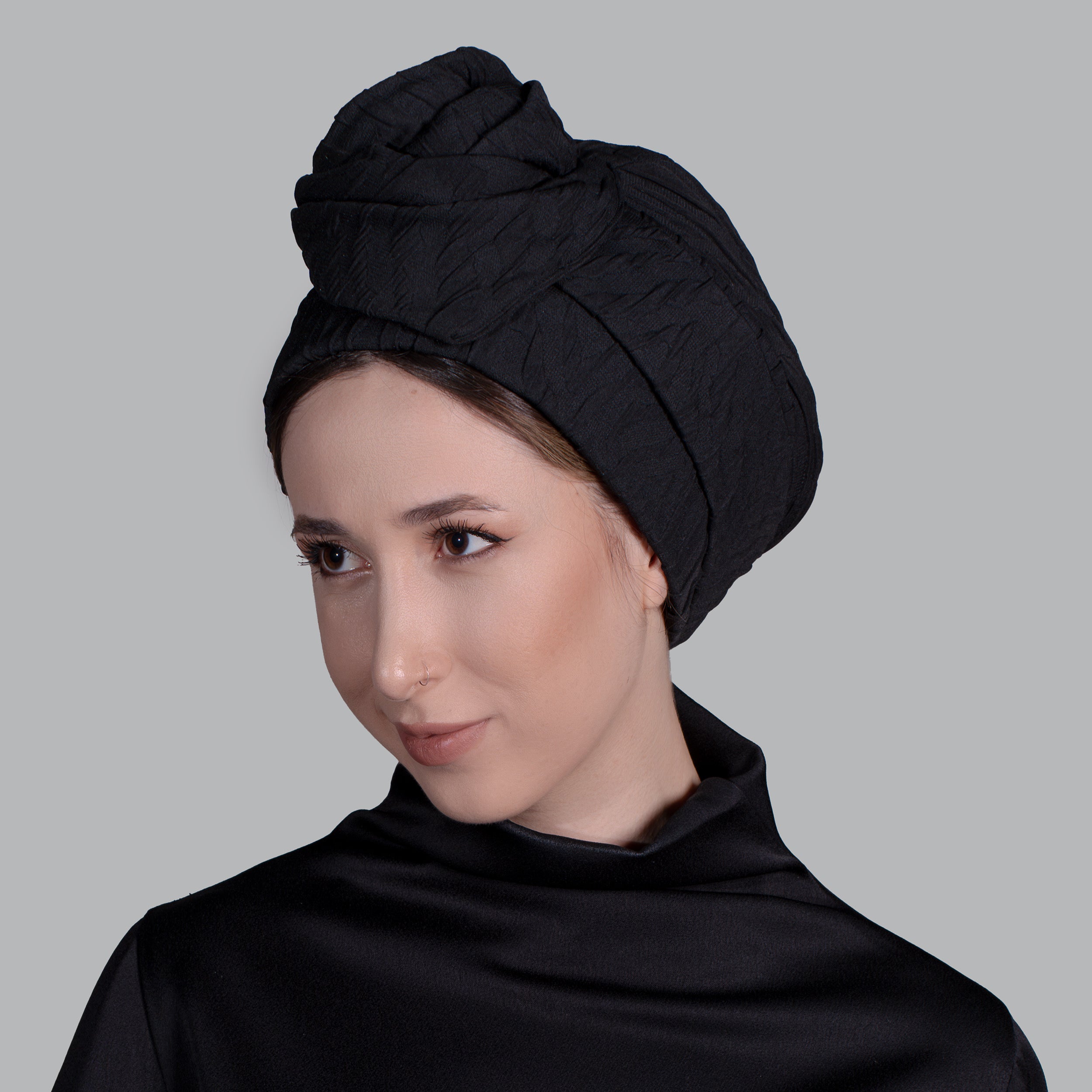 Esra Tokelli Easy-to-Shape Wire Bonnet - Embossed Bonnet - Embossed Fabric - Black Color - BitterColors