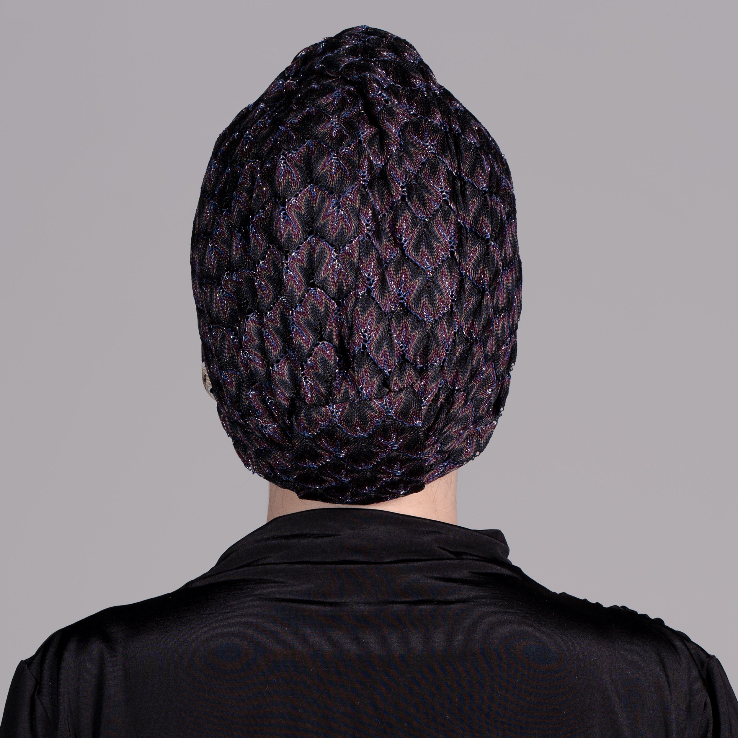 Barcelona Burgulu Bone - Lacivert Renkli - Zikzak Desenli Simli Örme Kumaş