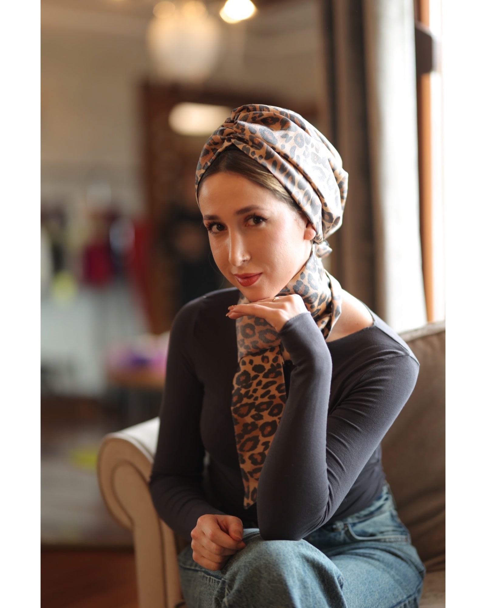 Esra Tokelli Leopar Desenli Penye Astarlı Büzgülü Bone - Kullanıma Hazır Bone - Çok Renkli - BitterColors