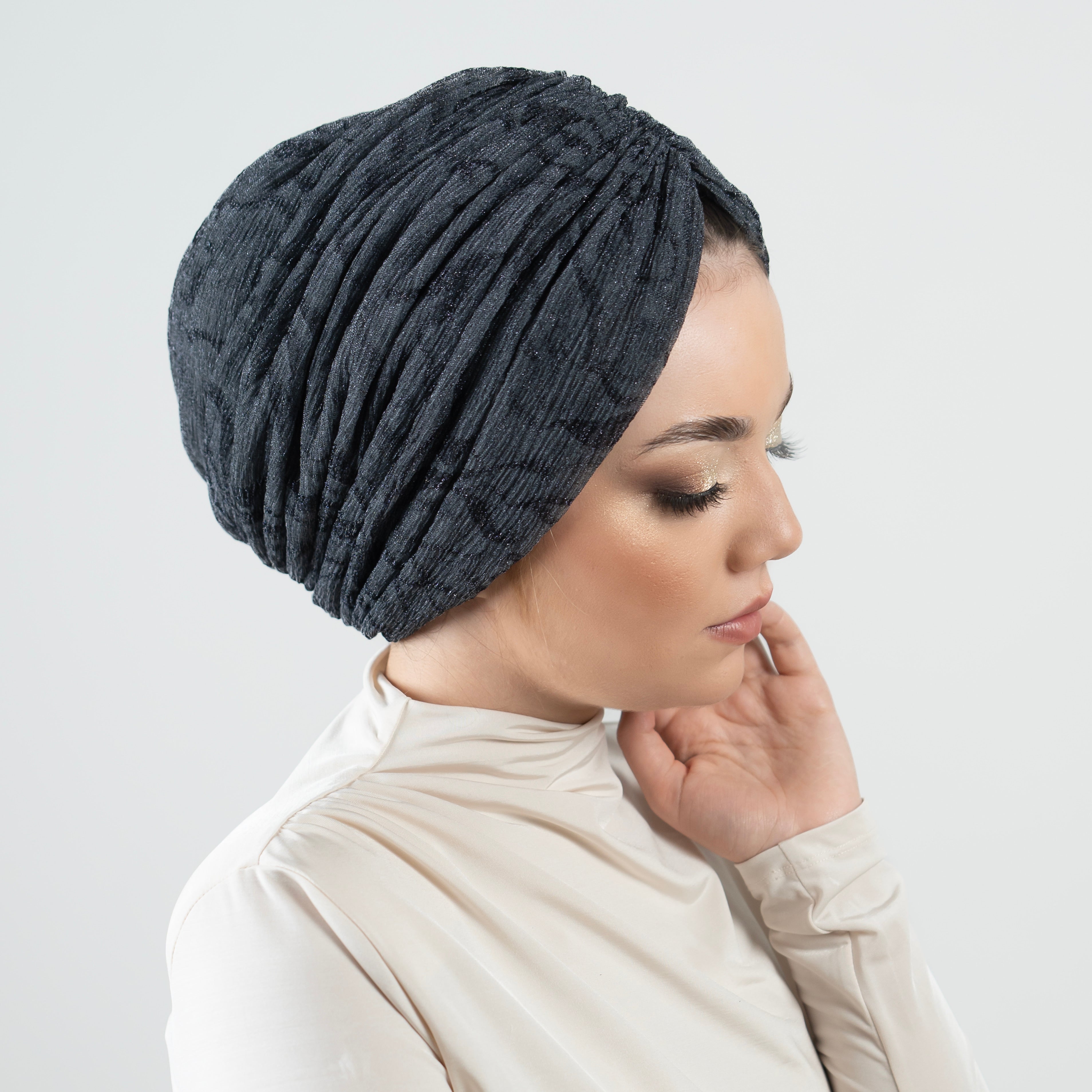 Milano Büzgülü Bone - Simli Esnek Örme Kumaş