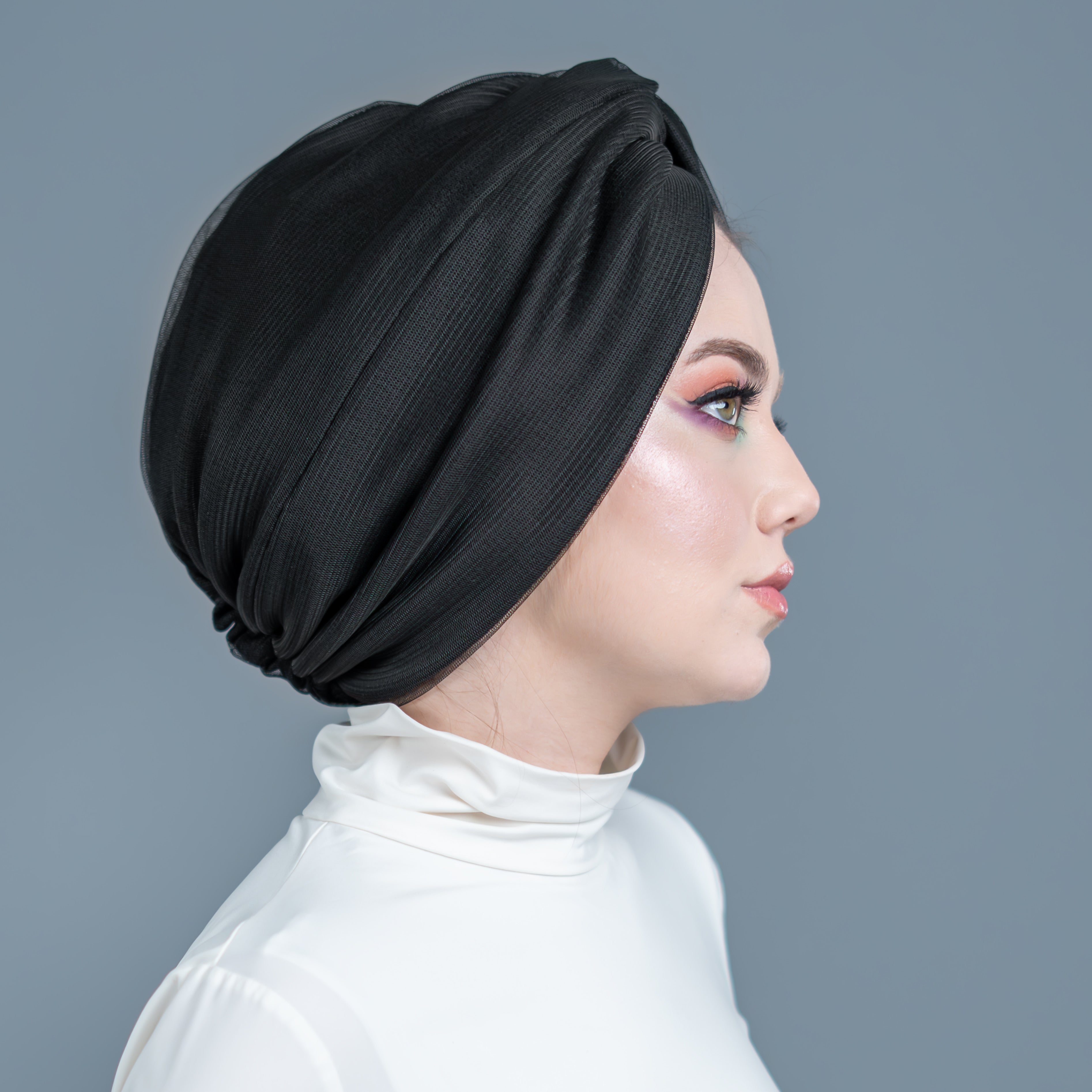 X Burgulu Büzgülü Bone – Tül Katmanlı Kumaş