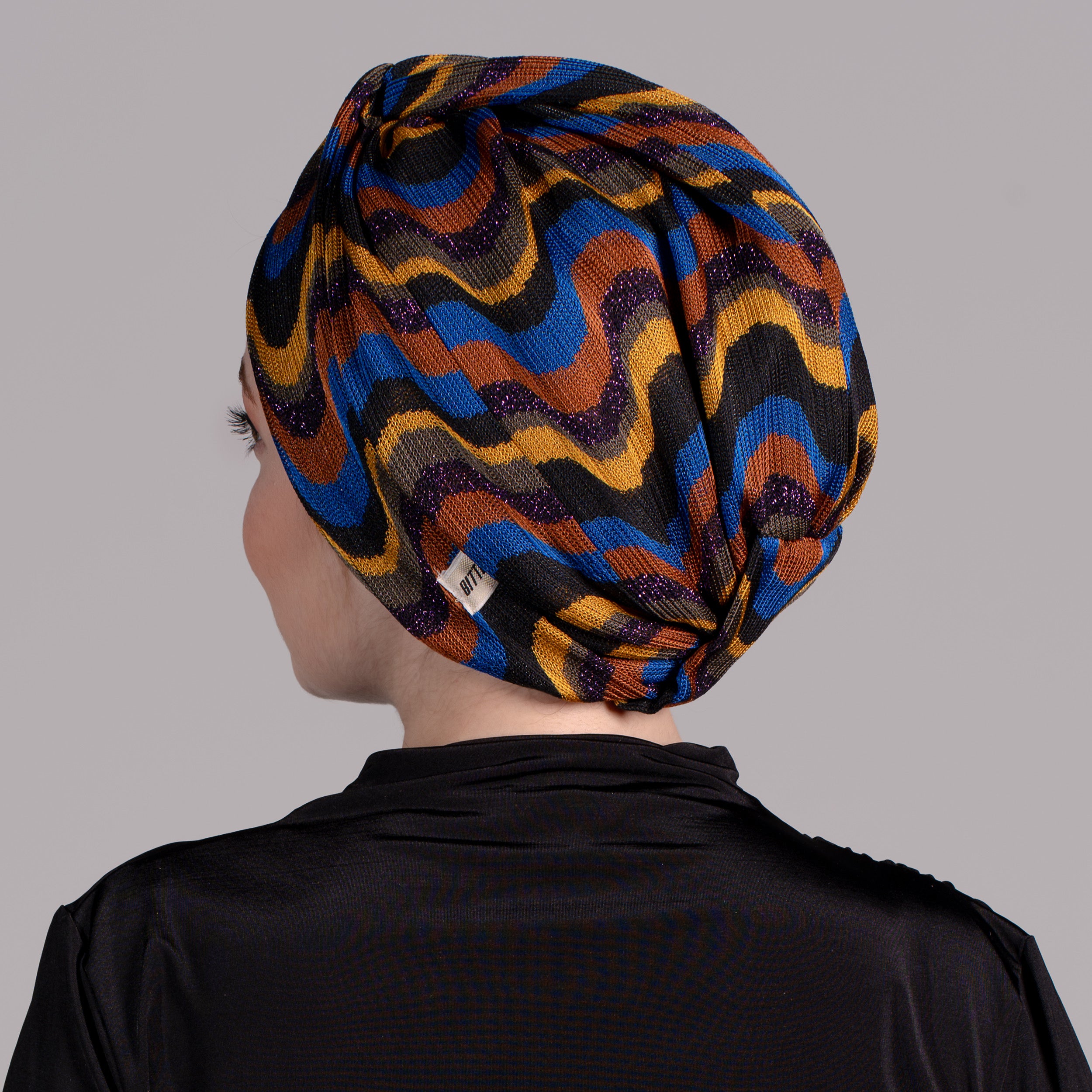 Barcelona Burgulu Bone - Saks Mavisi - Dalga Desenli Hafif Örme Kumaş