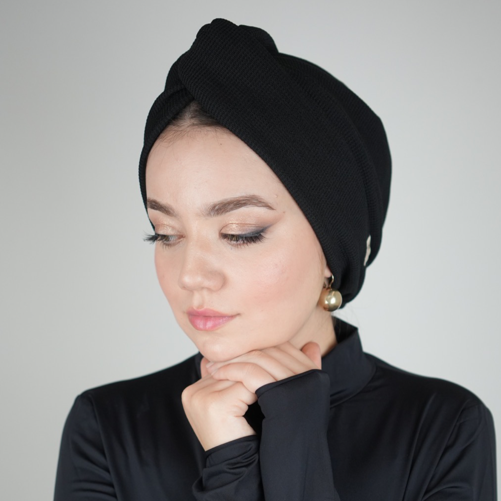 X Burgulu Büzgülü Bone - Örme Kumaş