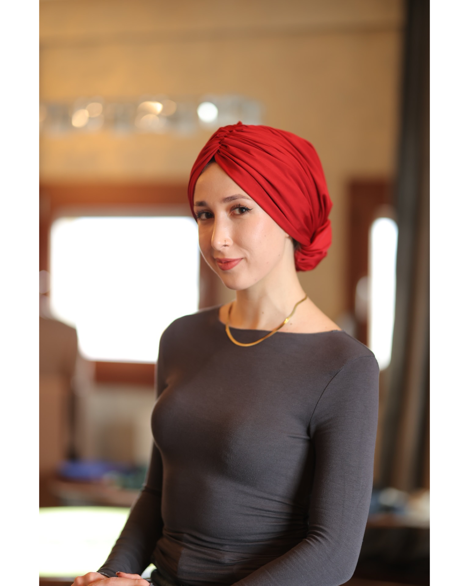 Esra Tokelli Cotton Lined Gathered Bonnet - Jersey Fabric - Red Color - BitterColors