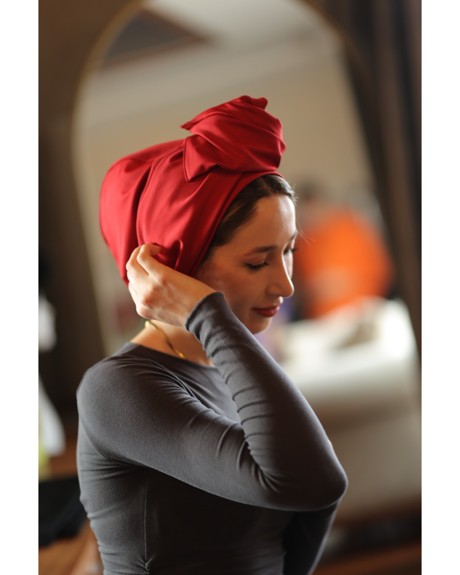 Esra Tokelli Easy-Shape Wired Bonnet - Flexible Jersey Fabric - Red Color - BitterColors