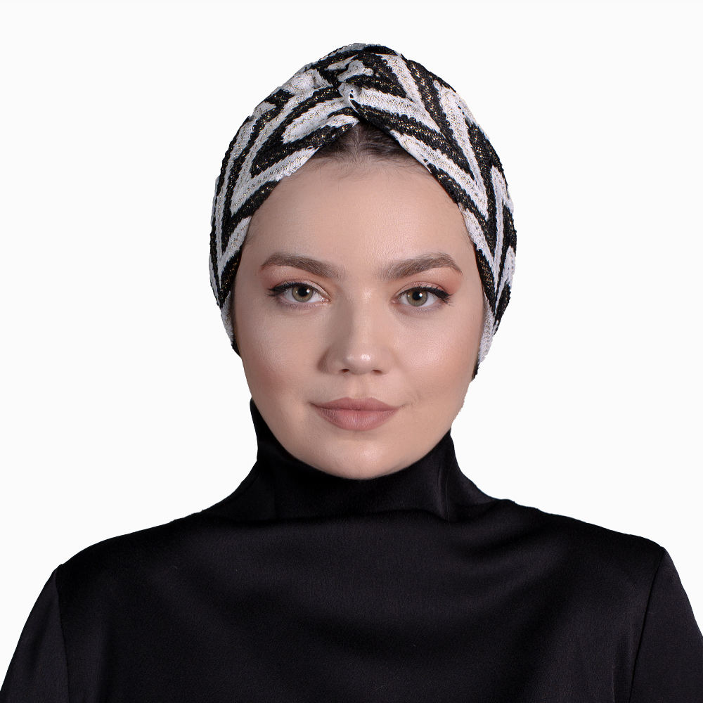 X Burgulu Büzgülü Bone – Zikzak Desenli Örme Kumaş