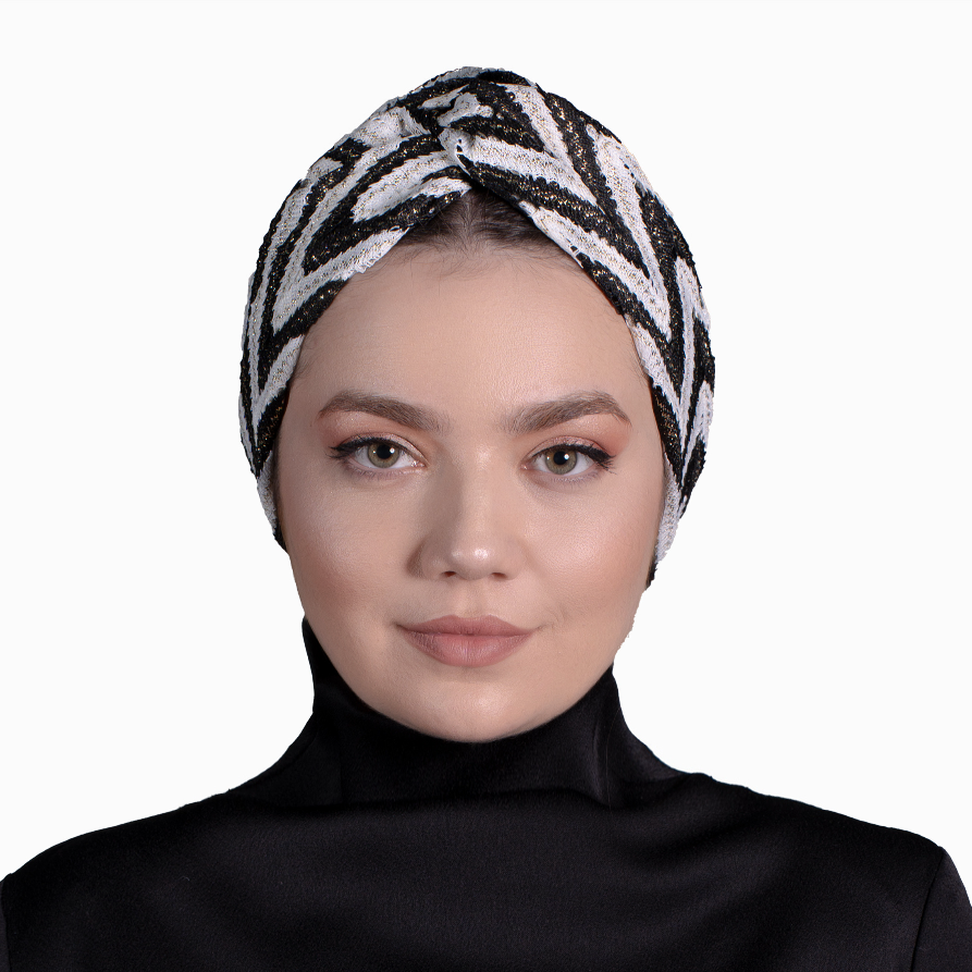X Twisted Ruched Turban – Zigzag Pattern Knit Fabric