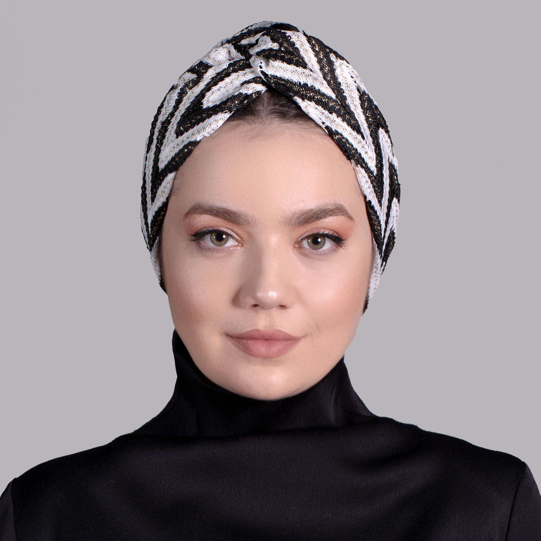 X Twisted Ruched Turban – Zigzag Pattern Knit Fabric