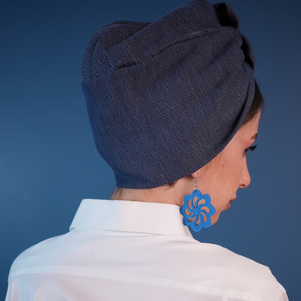 Venüs Düğümlü Bone - Mavi Renkli - Kot Kumaş