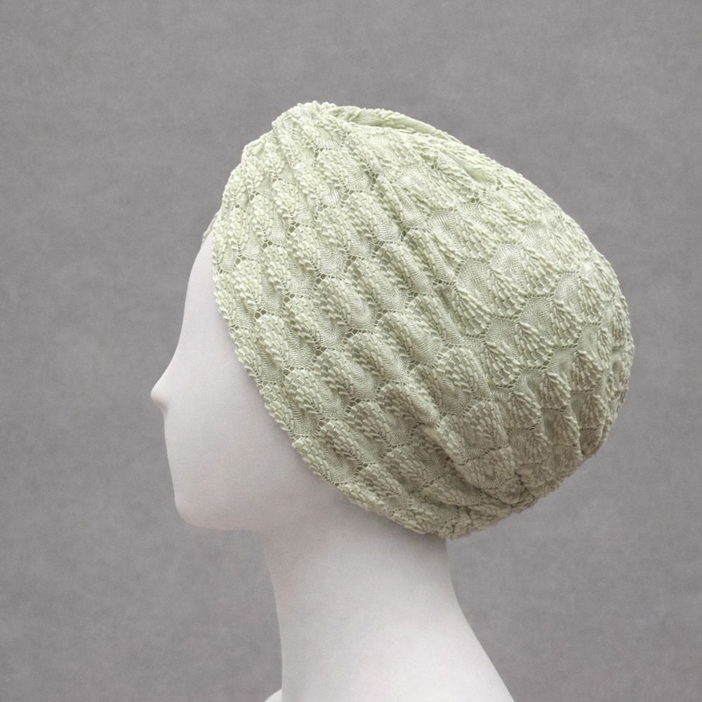 X Burgulu Büzgülü Bone - Su Yeşili - Örme Hafif Kumaş