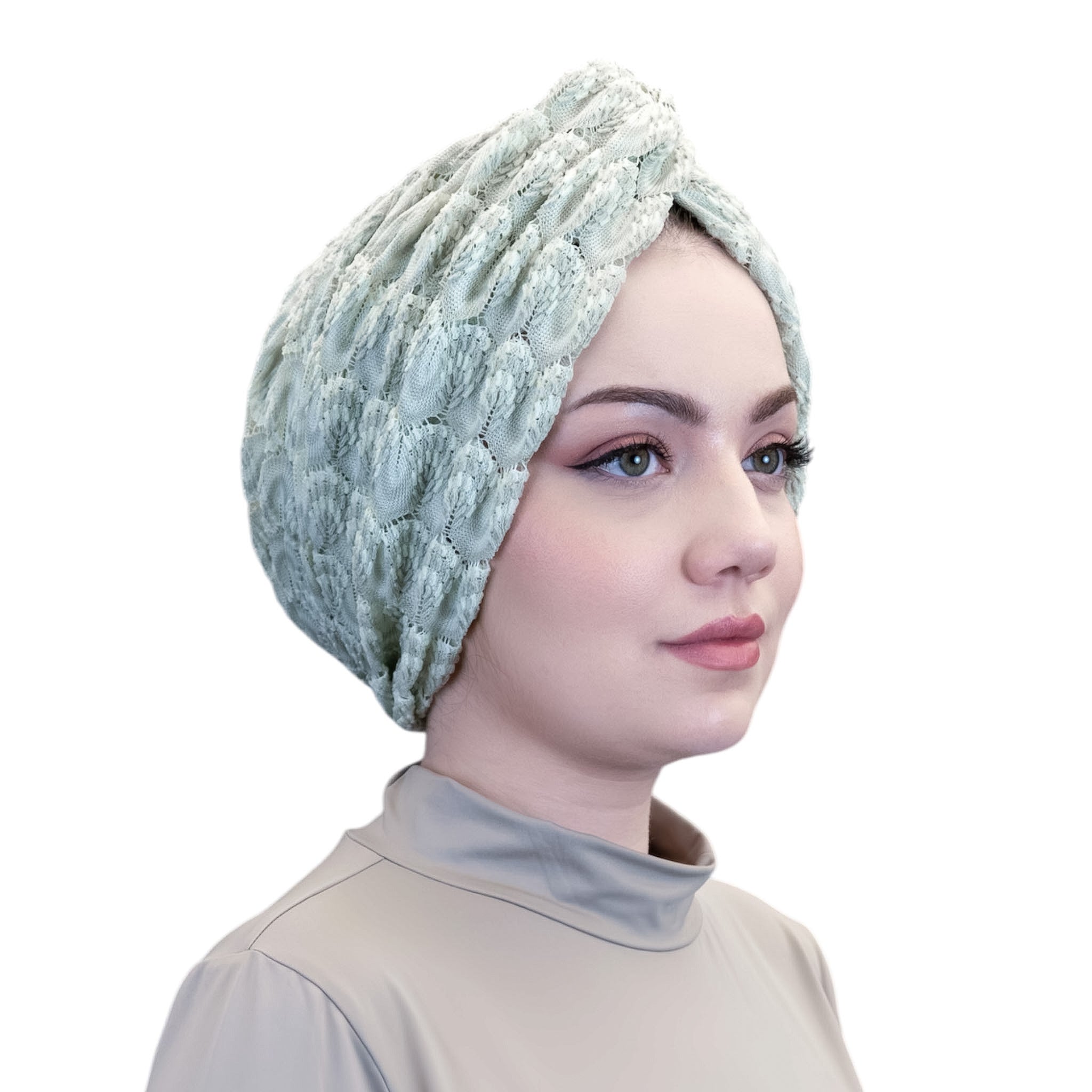 X Burgulu Büzgülü Bone - Su Yeşili - Örme Hafif Kumaş