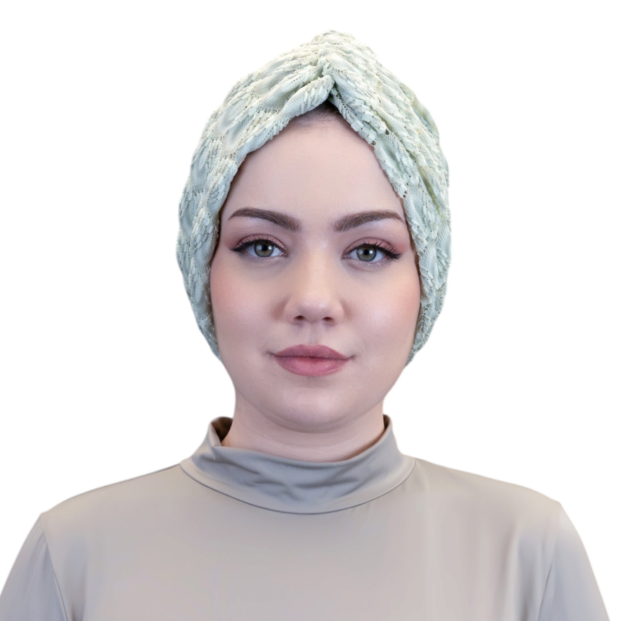X Burgulu Büzgülü Bone - Su Yeşili - Örme Hafif Kumaş