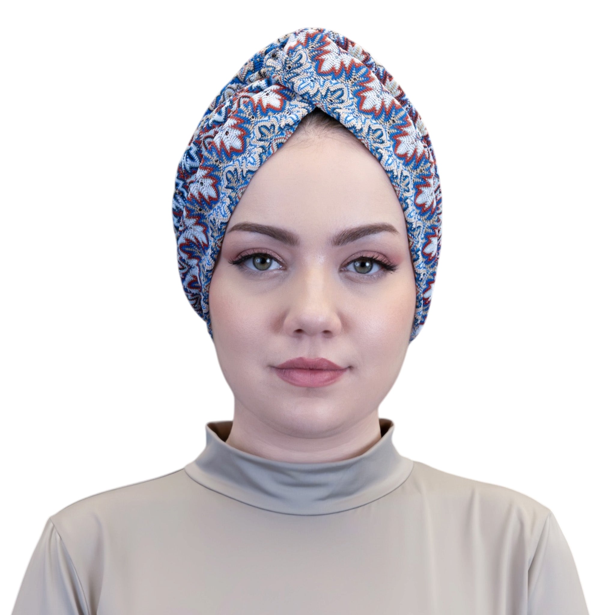 X Burgulu Büzgülü Bone - Çok Renkli - Zikzak Desenli Hafif Örme Kumaş