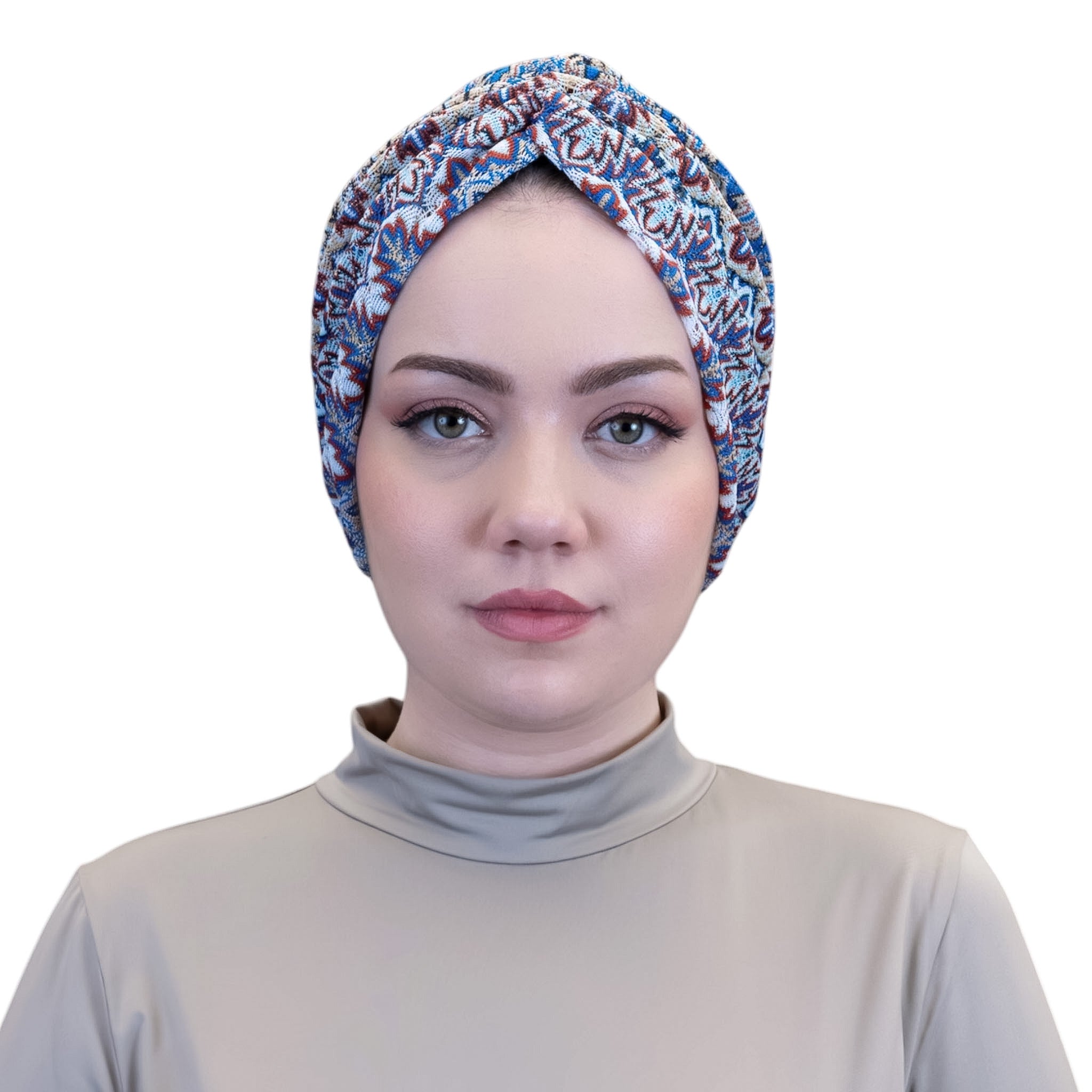 X Burgulu Büzgülü Bone - Çok Renkli - Zikzak Desenli Hafif Örme Kumaş