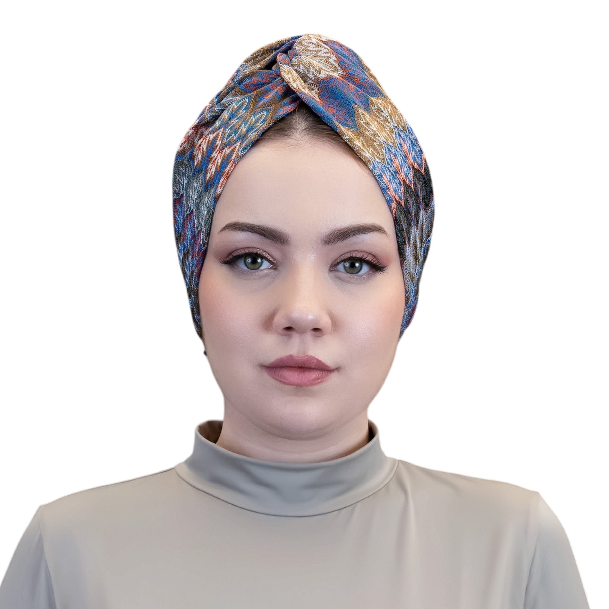 Barcelona Twisted Turban - Mint Green Zigzag Pattern Knit Fabric
