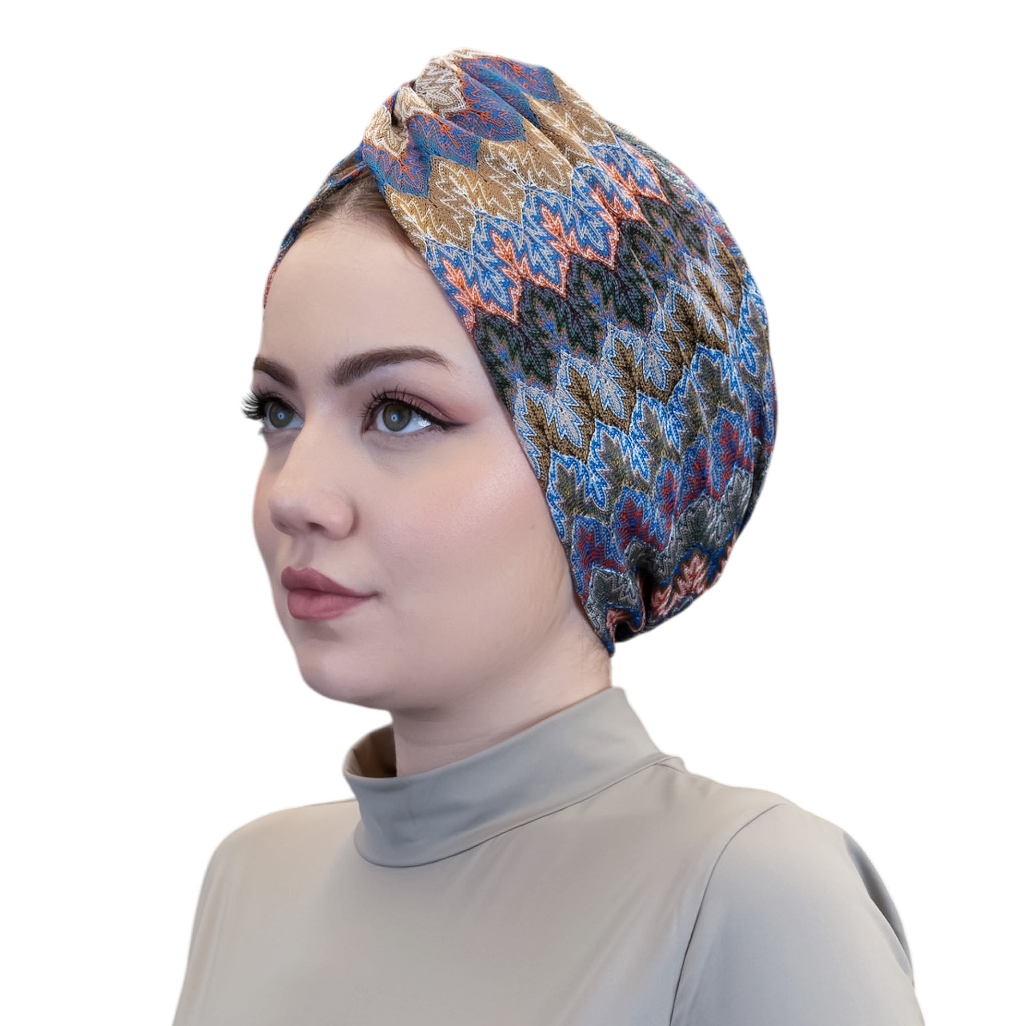 Barcelona Twisted Turban - Mint Green Zigzag Pattern Knit Fabric