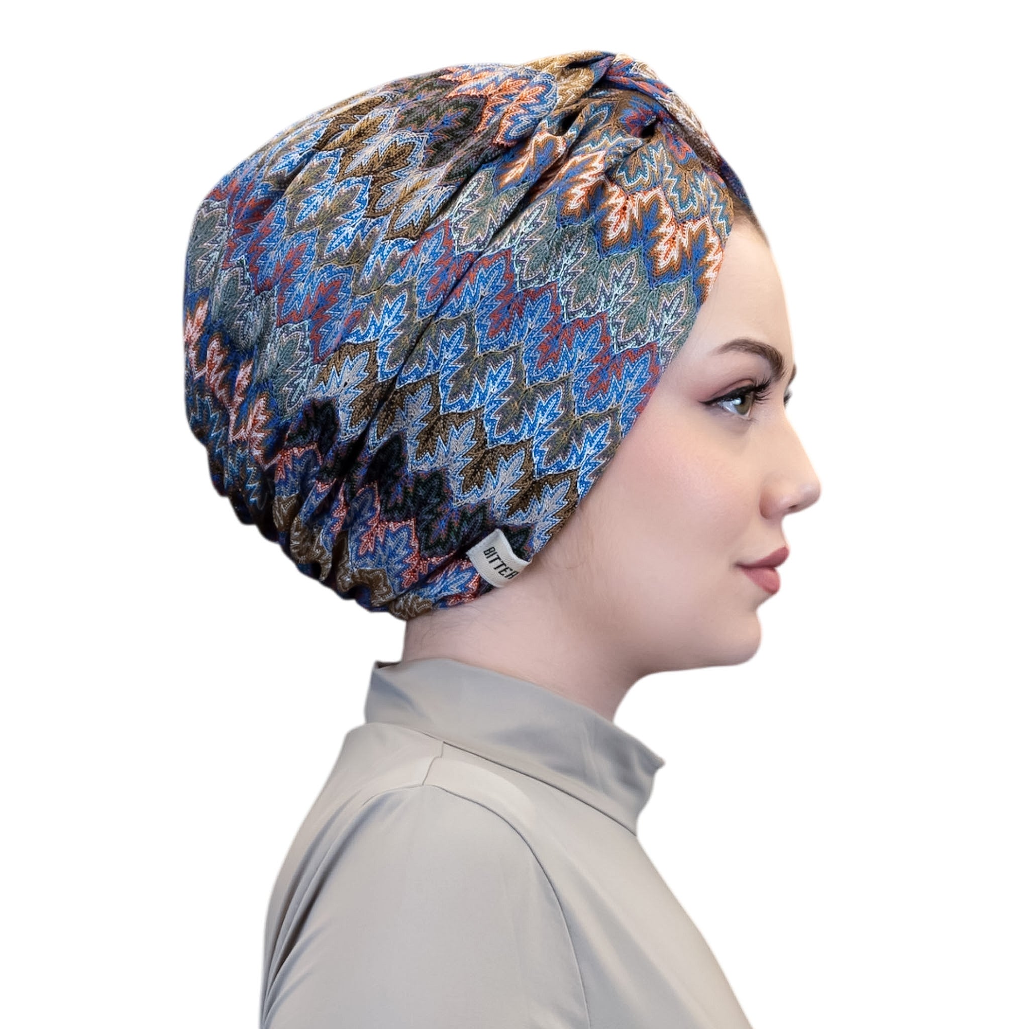 Barcelona Twisted Turban - Mint Green Zigzag Pattern Knit Fabric