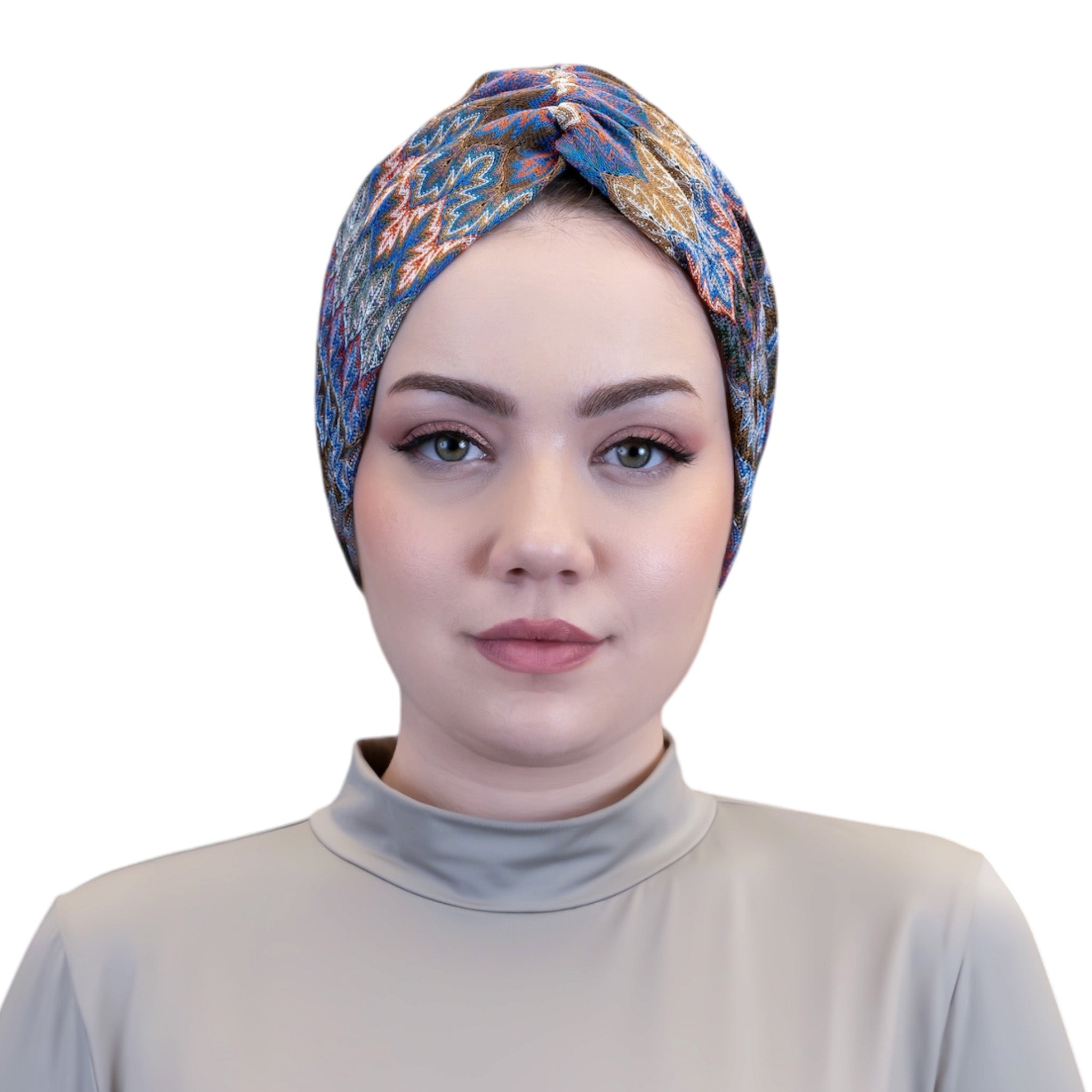 Barcelona Twisted Turban - Mint Green Zigzag Pattern Knit Fabric