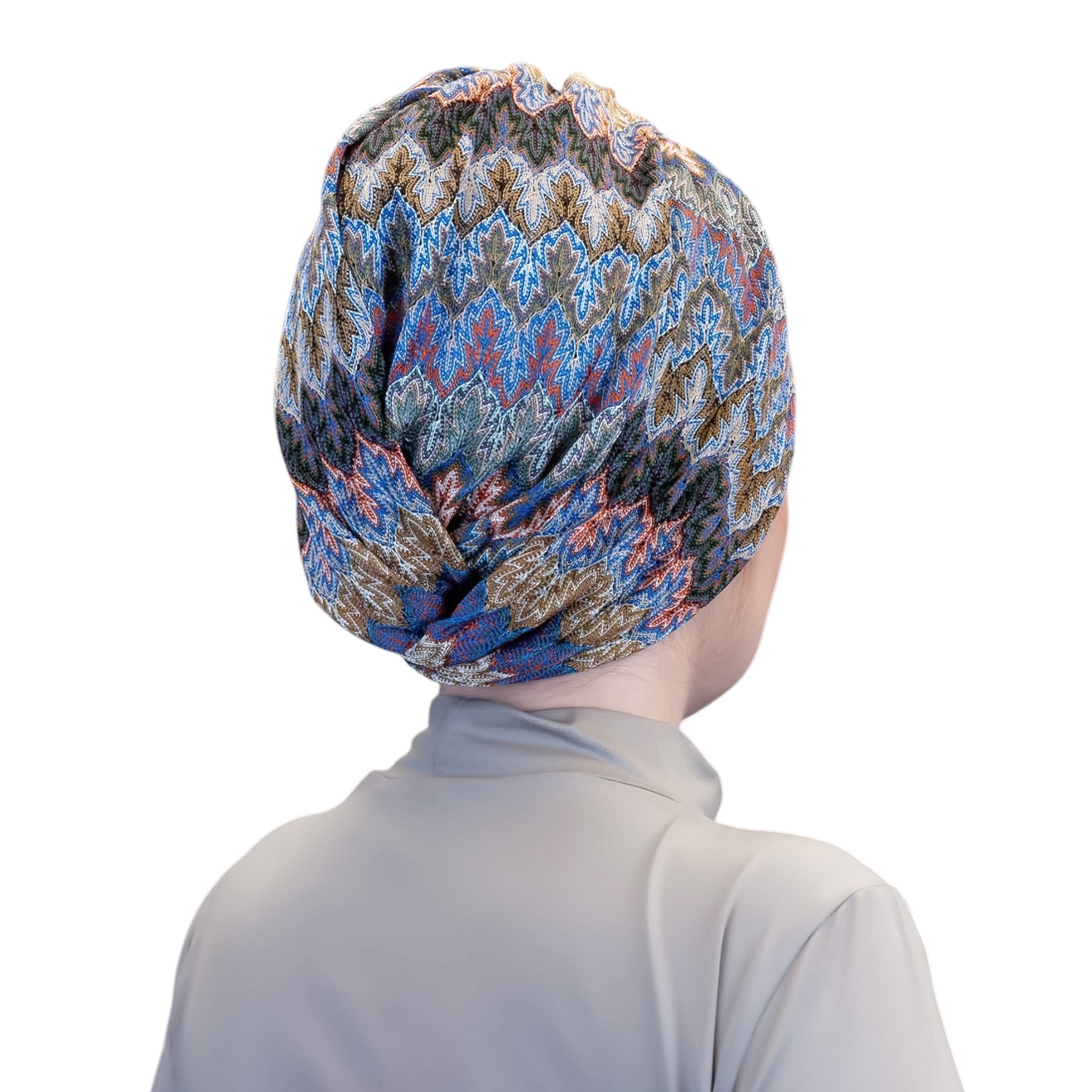 Barcelona Twisted Turban - Mint Green Zigzag Pattern Knit Fabric