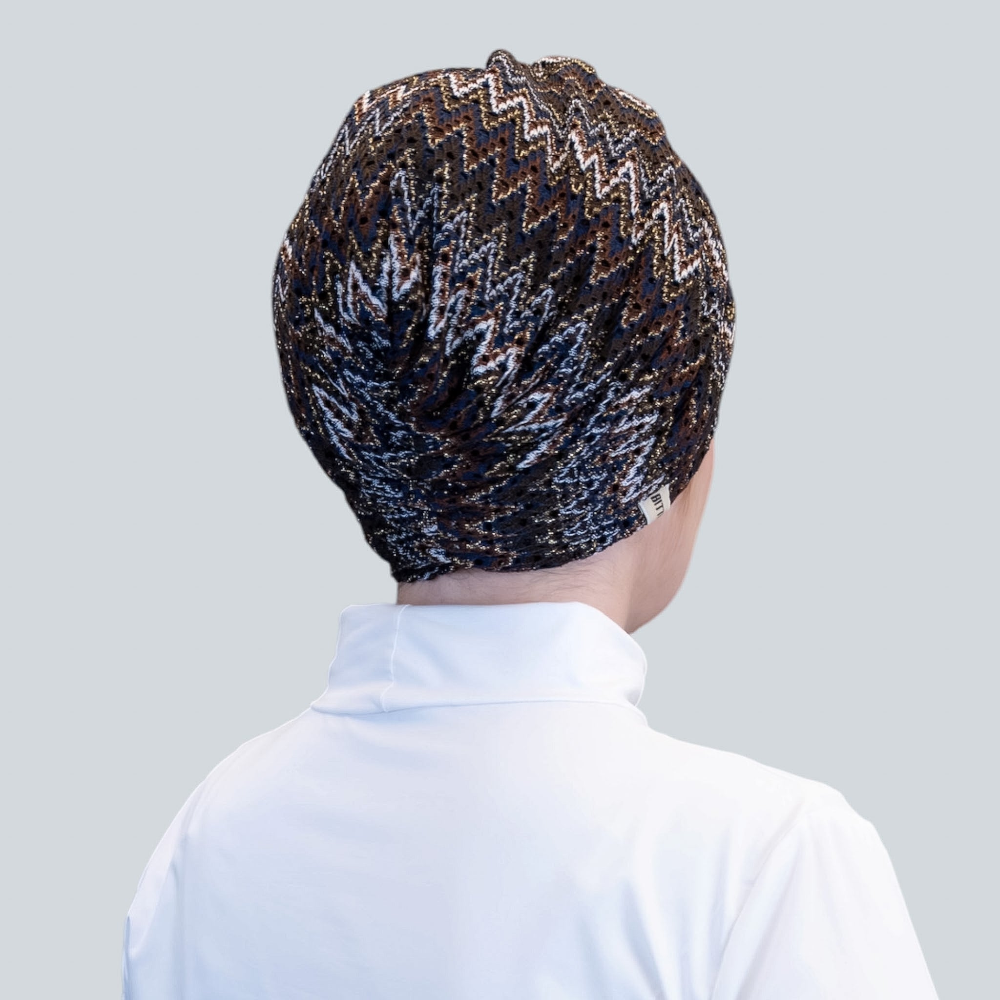 Barcelona Twisted Turban – Brown Zigzag Pattern Knit Fabric