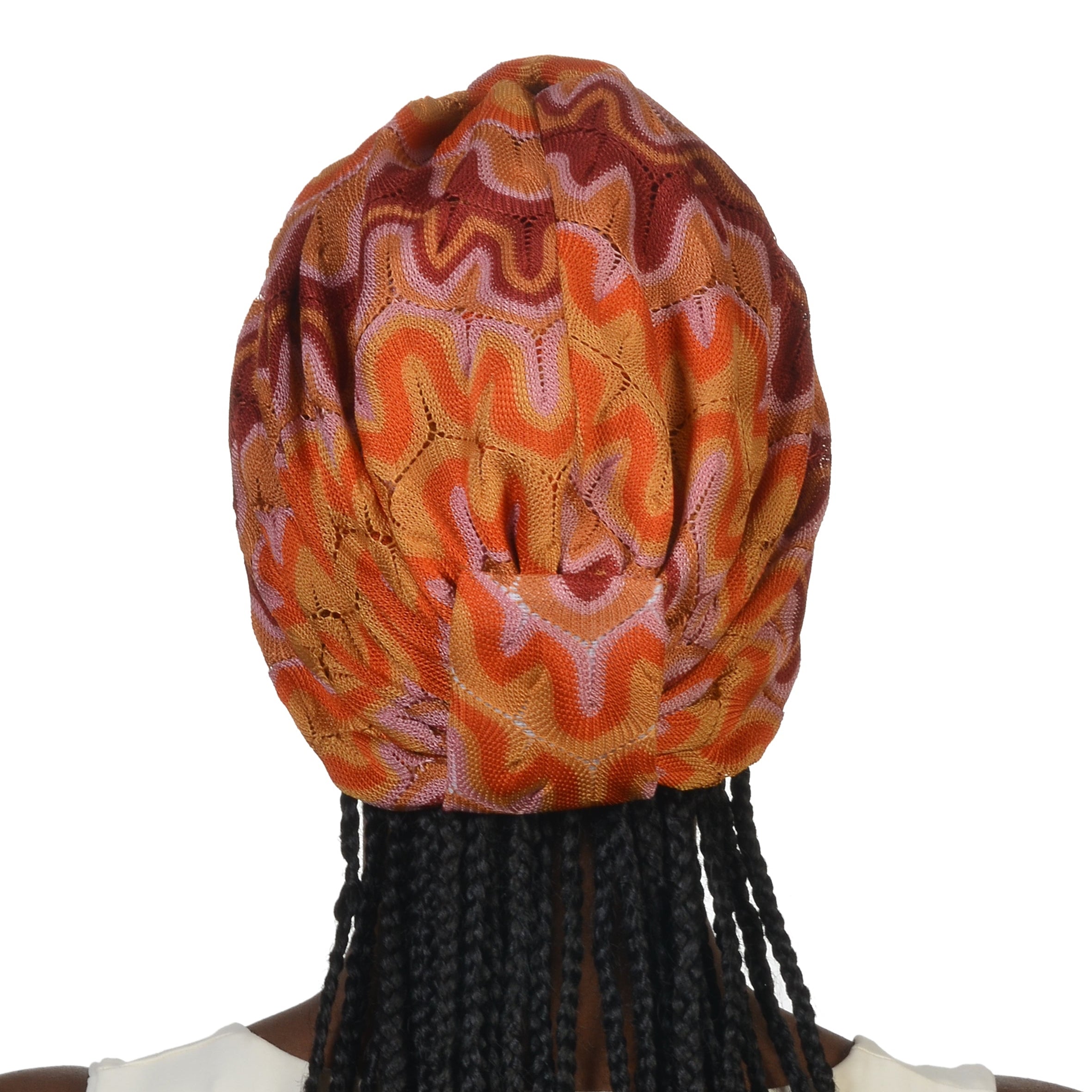 Barcelona Burgulu Bone - Turuncu Dalga Desenli Örme Kumaş