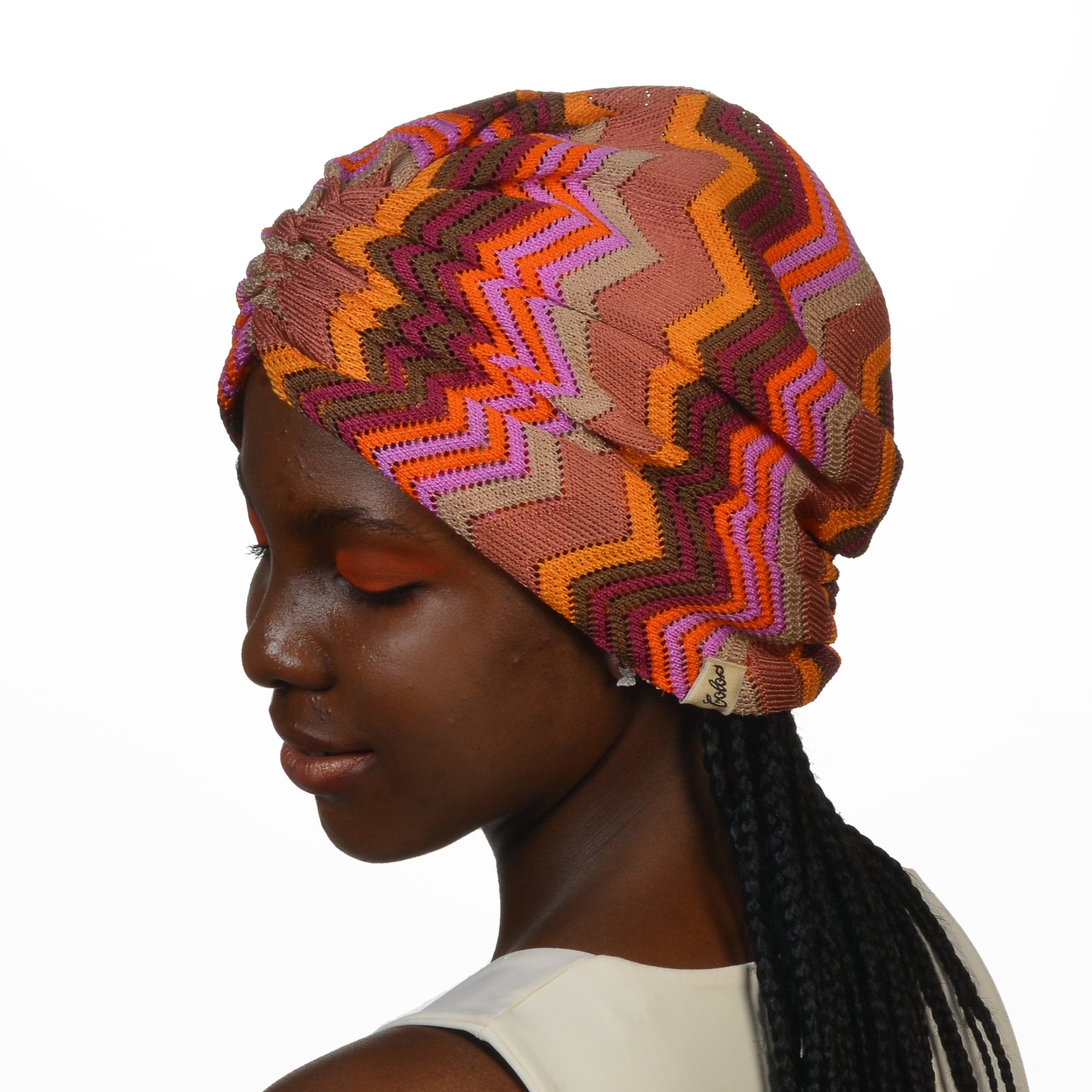 Bitter Zigzag Colorful Gathered Bonnet - Knitted Fabric - Multicolored - BitterColors