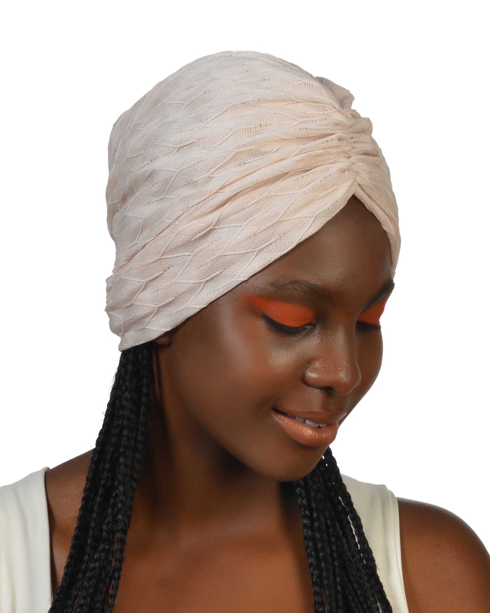 Milano Büzgülü Bone - Krem Esnek Örme Kumaş