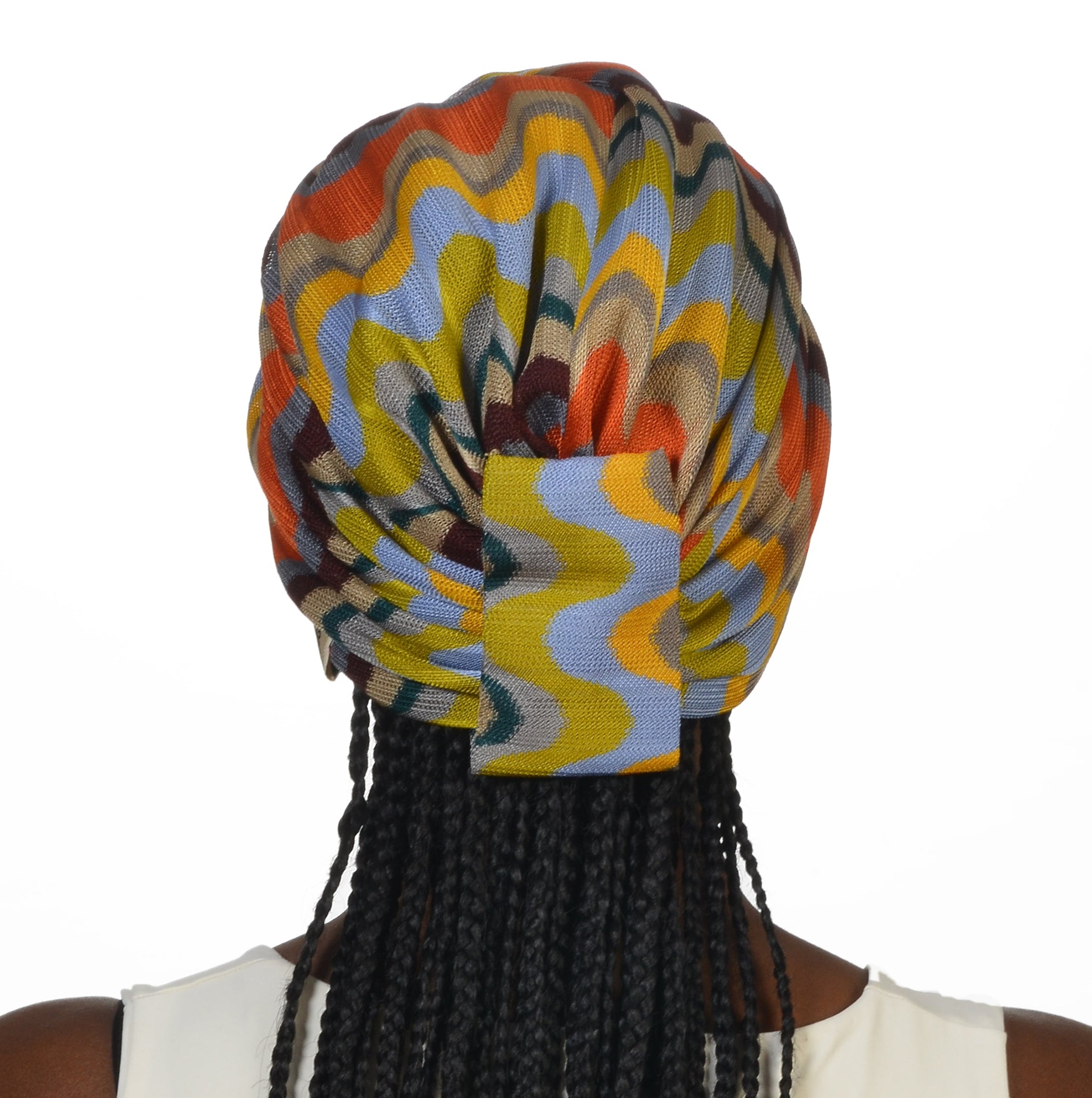 Twisted Lemongrass Orange Wave Patterned Bonnet - Stretchy Knit Fabric - Multicolored - BitterColors