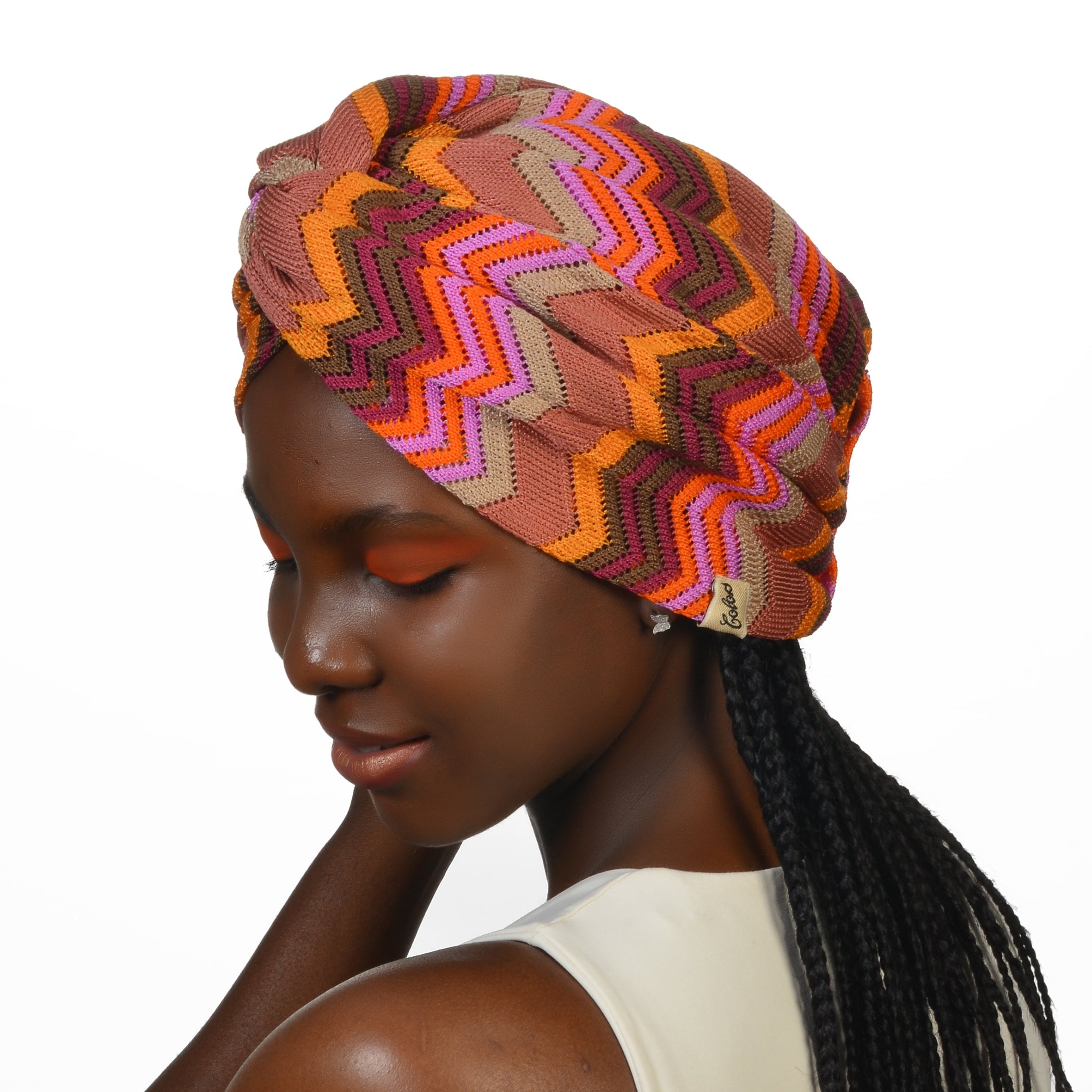 Twisted Colorful Zigzag Patterned Bonnet - Flexible Knit Fabric - Multicolored - BitterColors